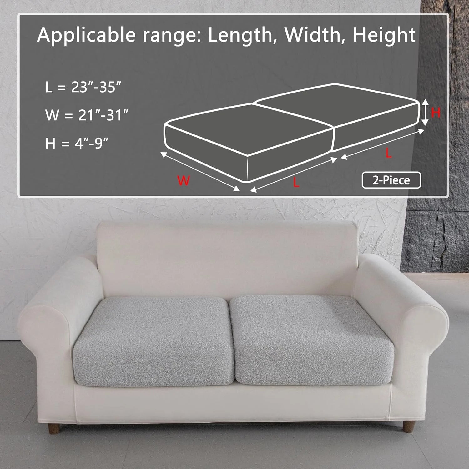 Performance Solid Bouclé Stretch Sofa Cushion Cover - Light Gray