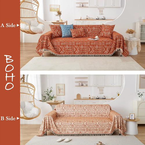 BOHO Couch Cover In Brick Orange