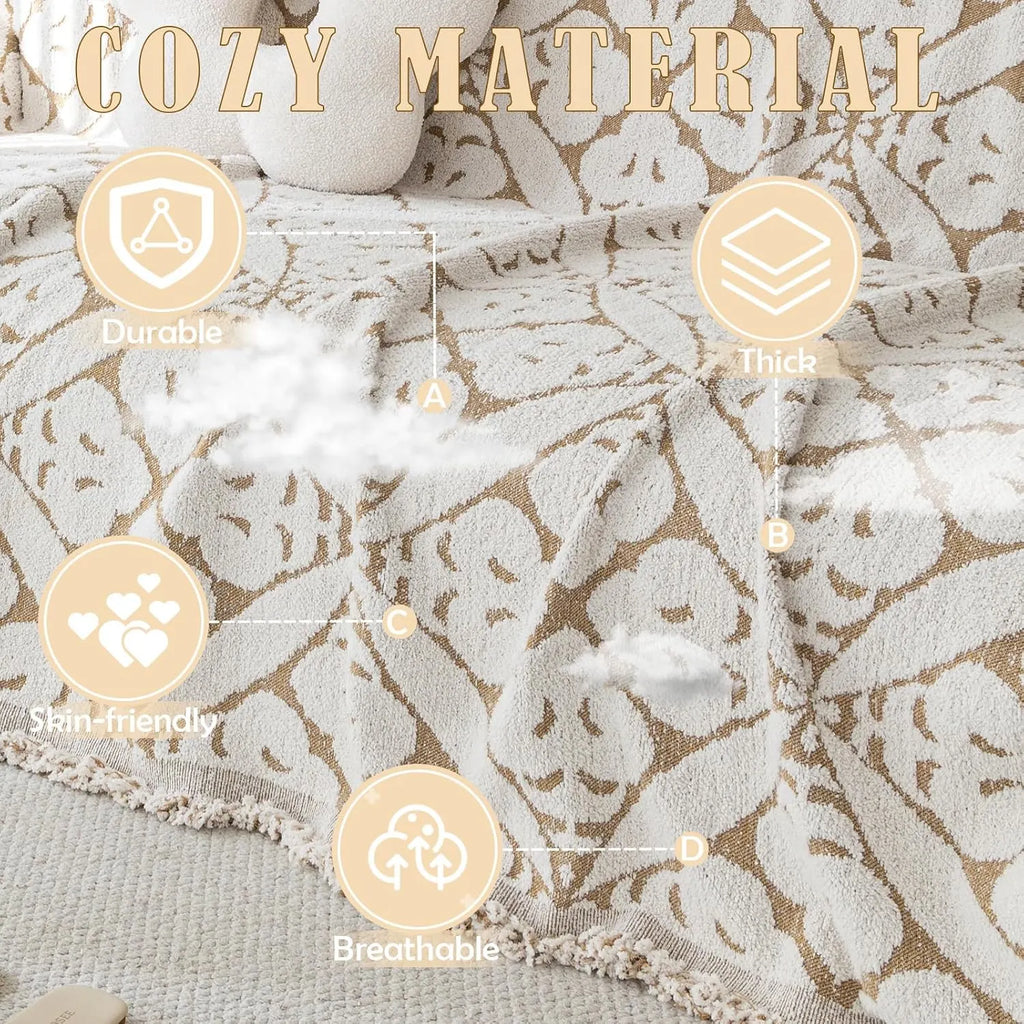 Vintage Flower Sofa Cover In Khaki
