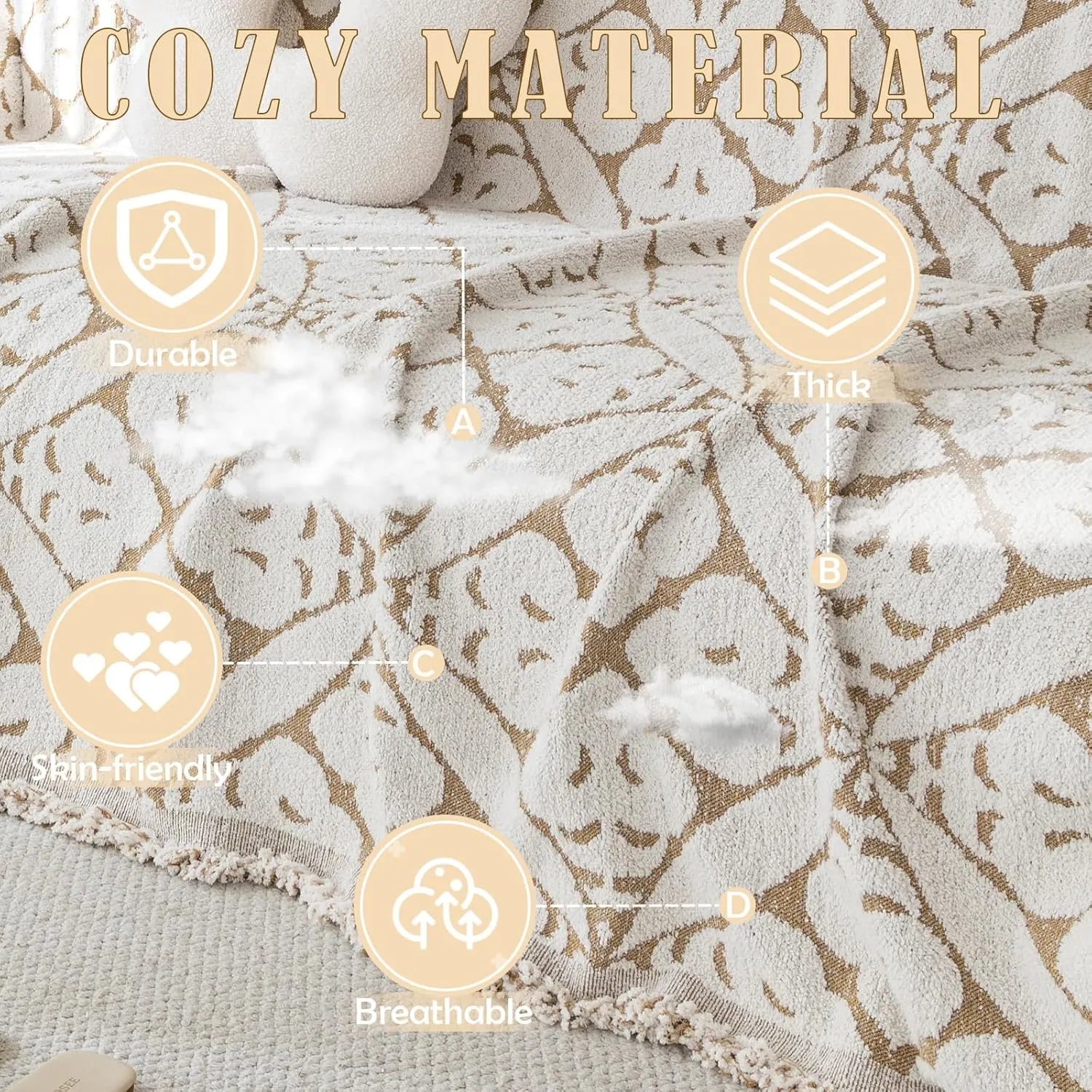 Vintage Flower Sofa Cover In Khaki