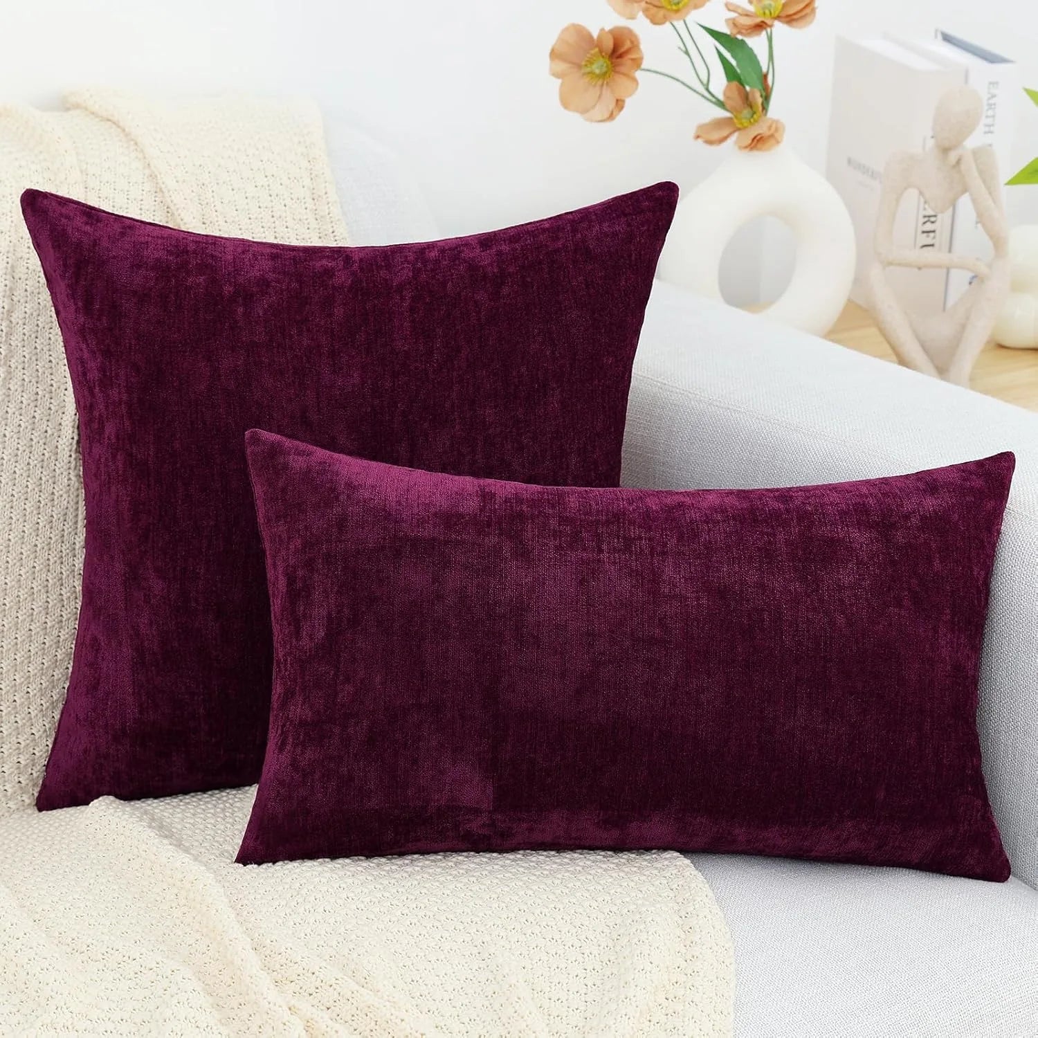 Dyed Neutral Chenille Throw Pillowcase 2 Pack - Rhododendron