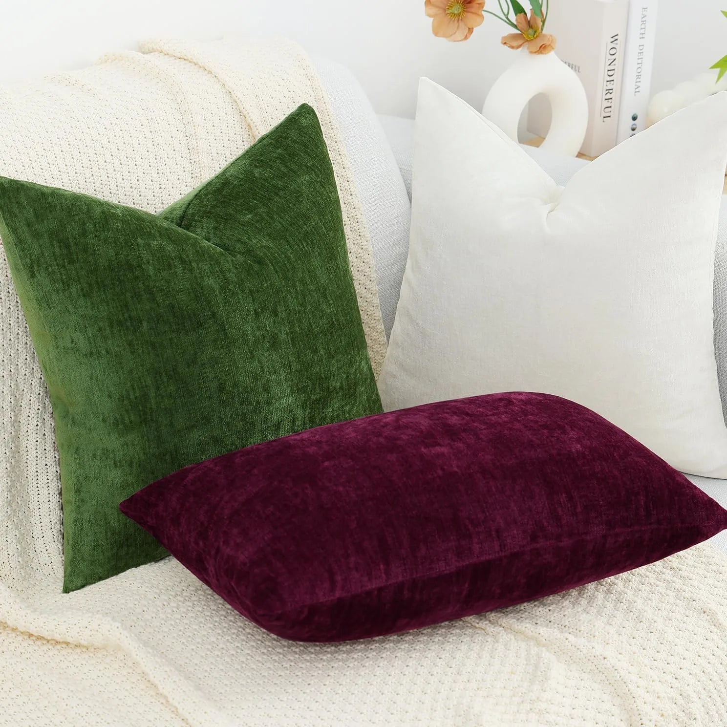 Dyed Neutral Chenille Throw Pillowcase 2 Pack - Rhododendron