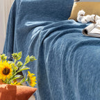 Soild Couch Cover In Tassel Denim Blue