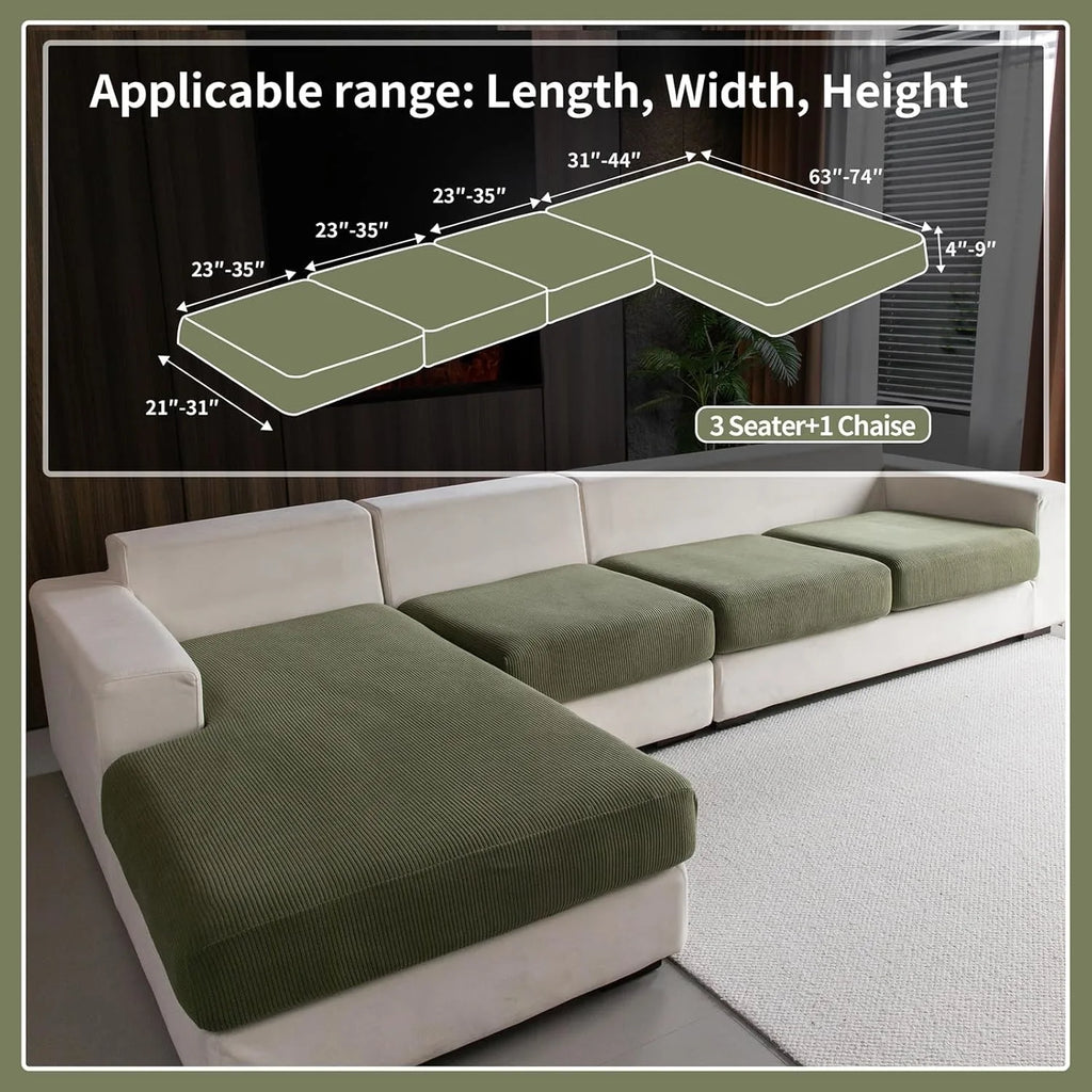 Performance Solid Striped Stretch Sofa Cushion Cover - Green