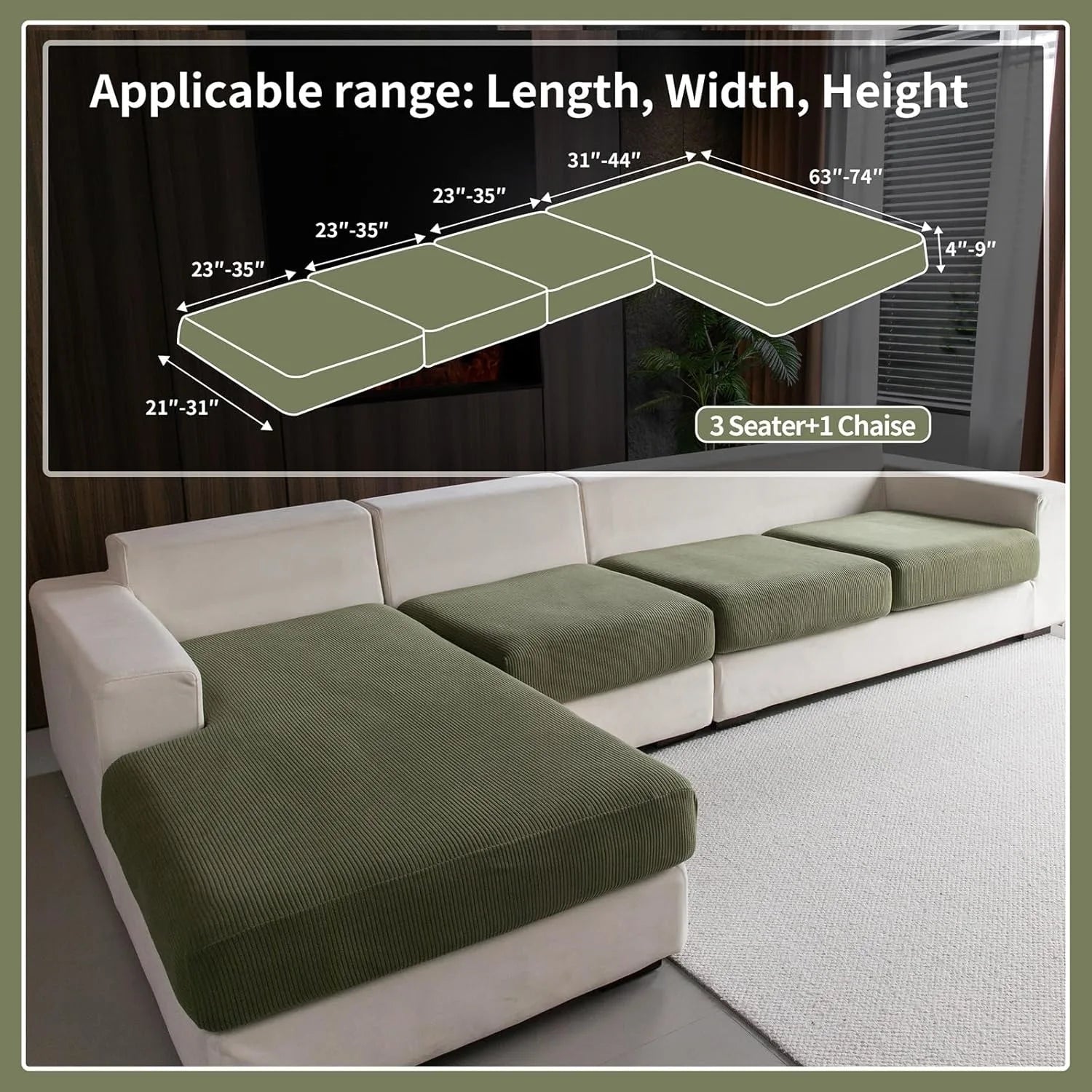 Performance Solid Striped Stretch Sofa Cushion Cover - Green