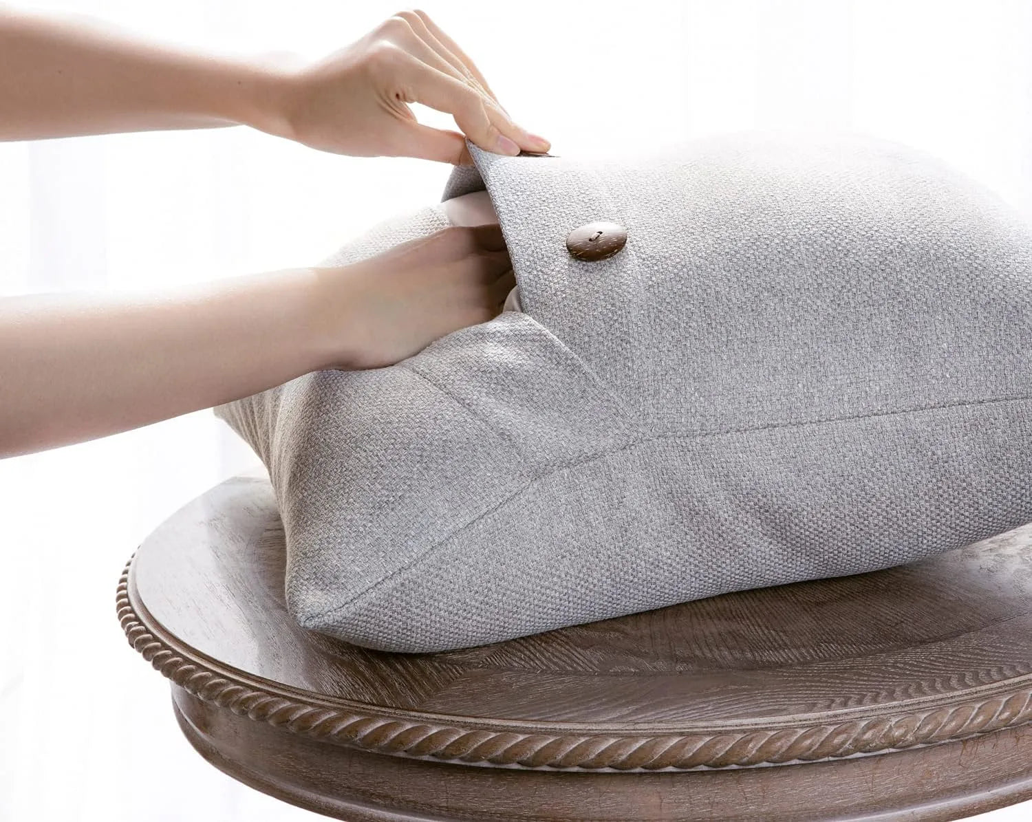 Vintage Triple Button Linen Throw Pillowcase 2 Pack - Light Gray
