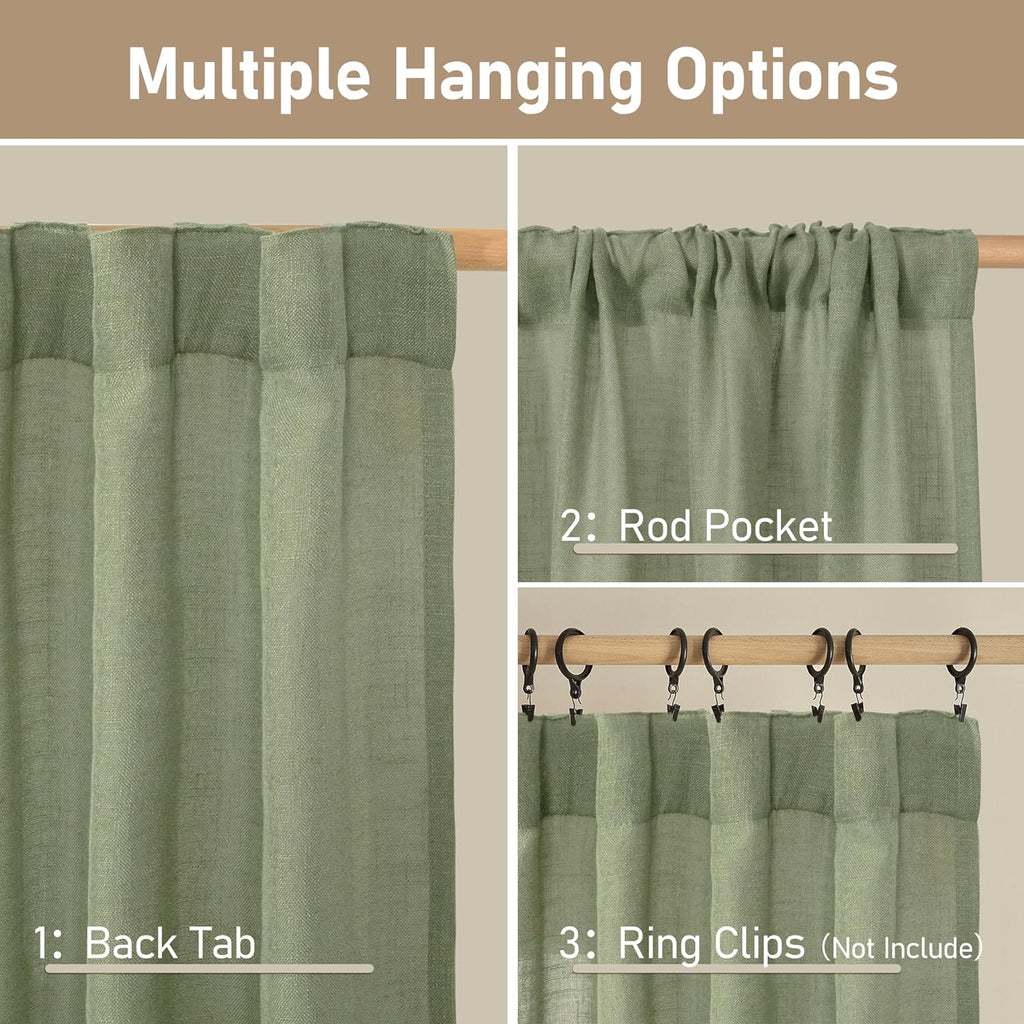 Light filtering Neutral Linen Curtain - Sage Green