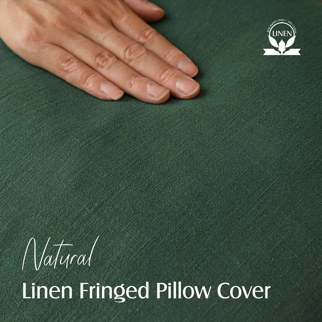 Solid Neutral Linen Fringe Throw Pillowcase 2 Pack - Abundant Green