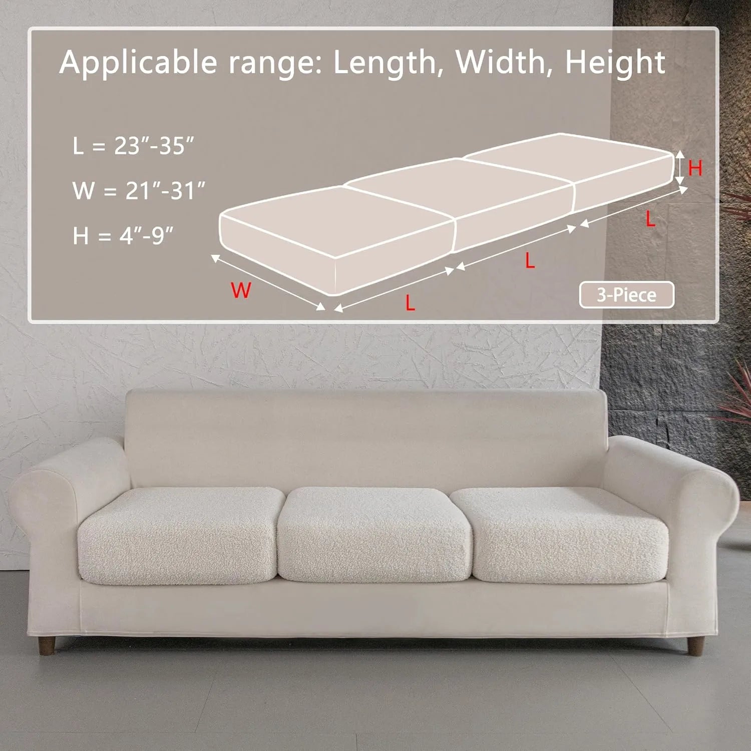 Performance Solid Bouclé Stretch Sofa Cushion Cover - Ivory