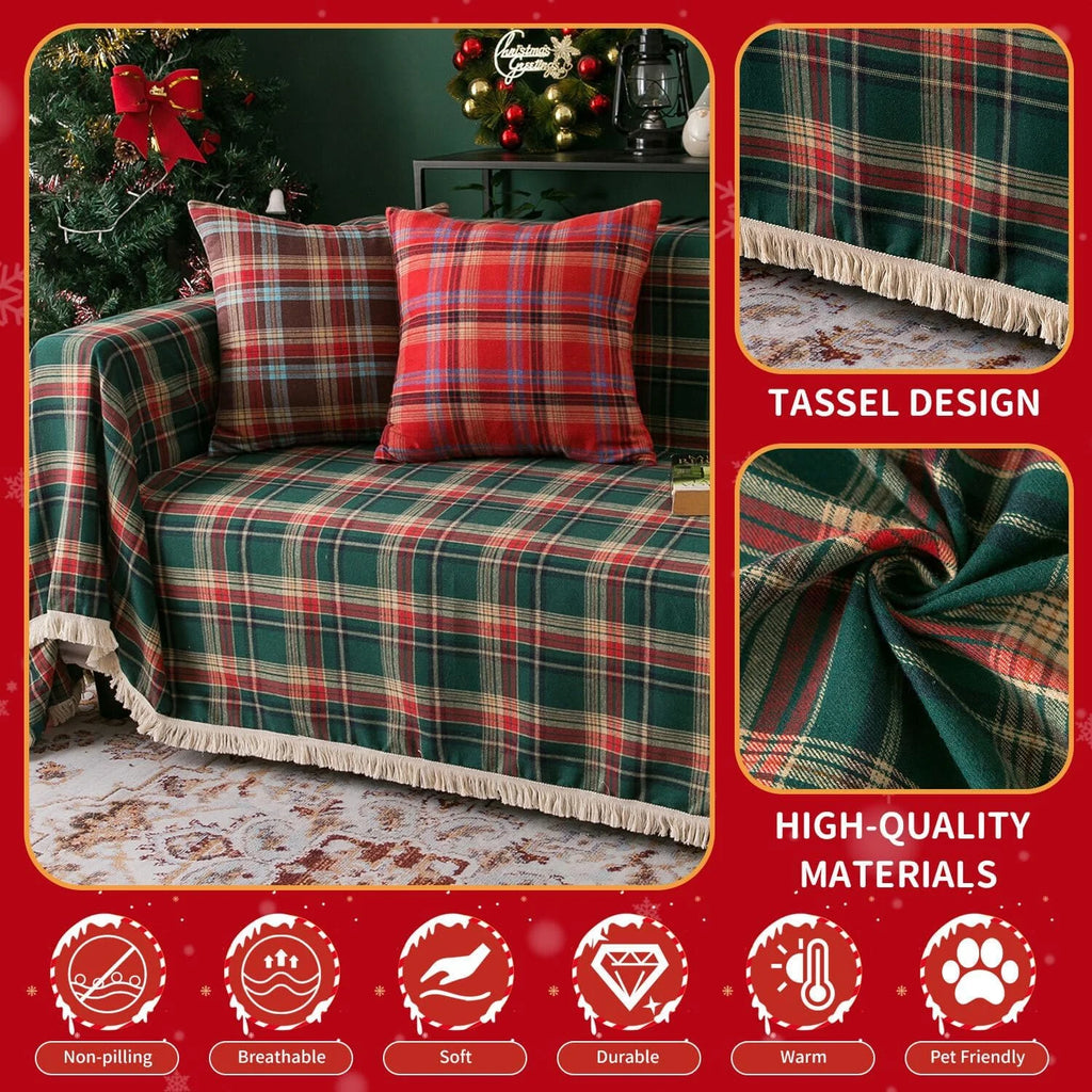 Geometric Couch Cover In Christmas Green/Red