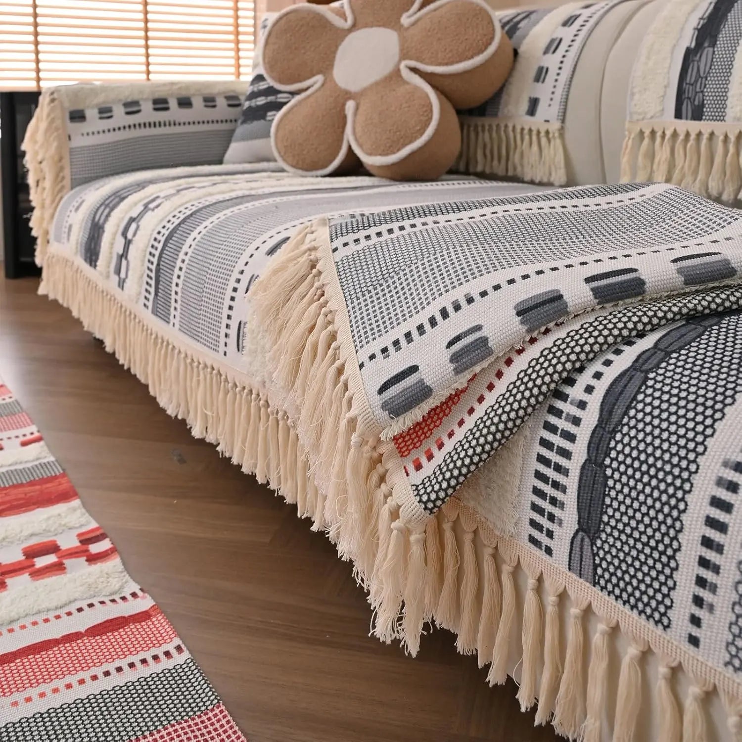 Couch Cushion Cover In Stripe Gray
