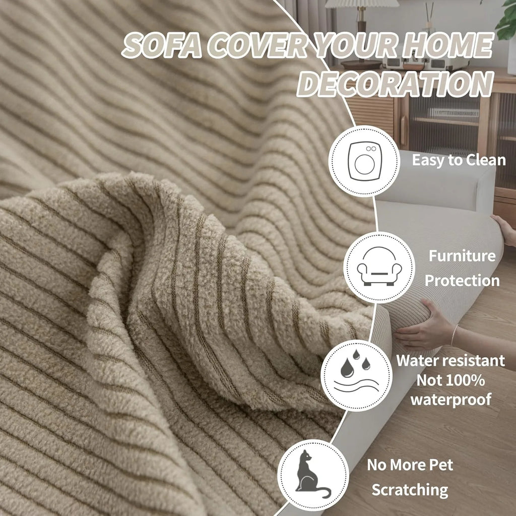 Performance Solid Striped Stretch Sofa Cushion Cover - Light Brown