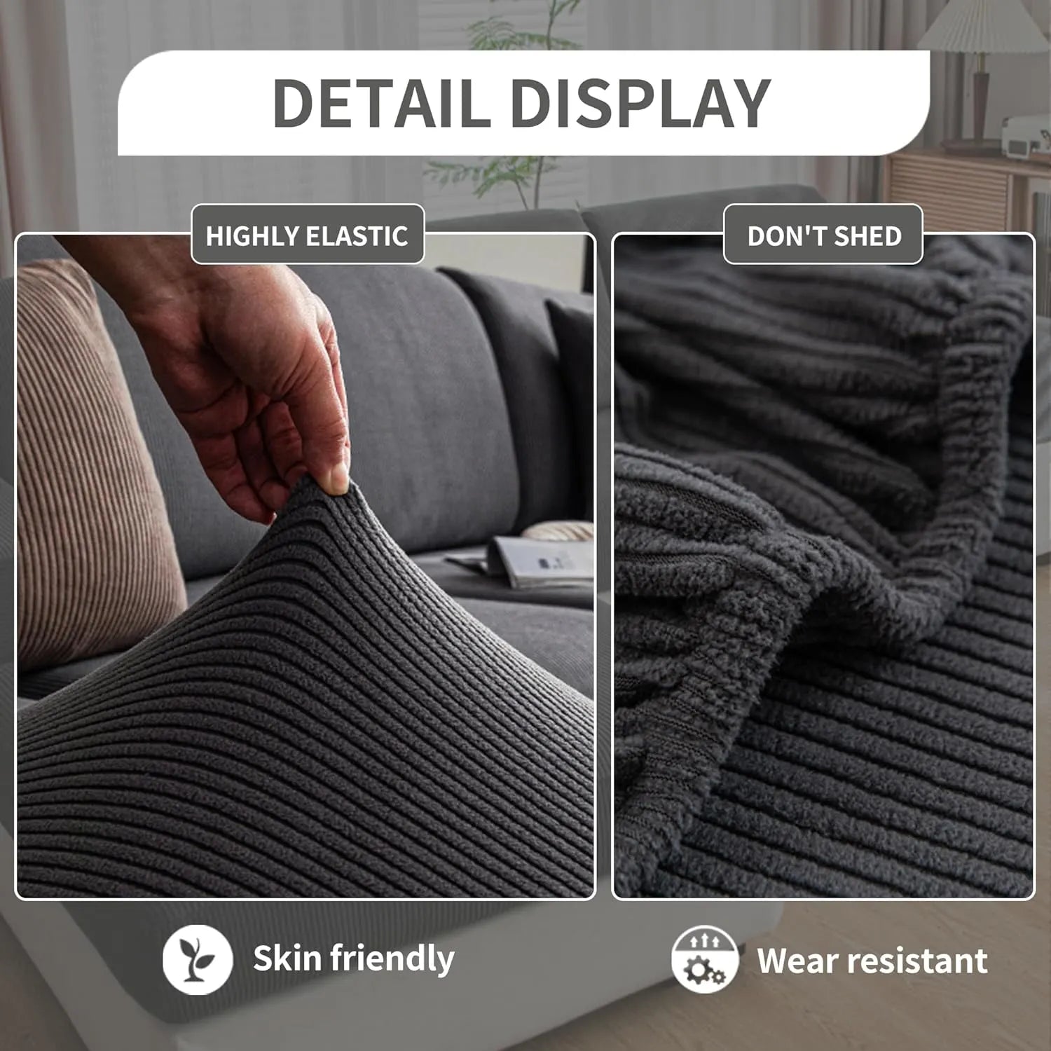 Performance Solid Striped Stretch Sofa Cushion Cover - Dark Gray
