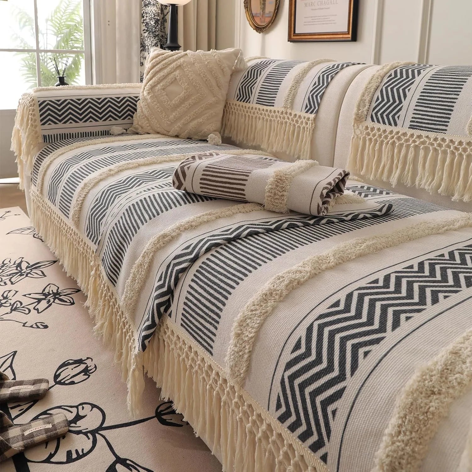 Couch Cushion Cover In Stripe Black