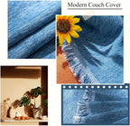 Soild Couch Cover In Tassel Denim Blue