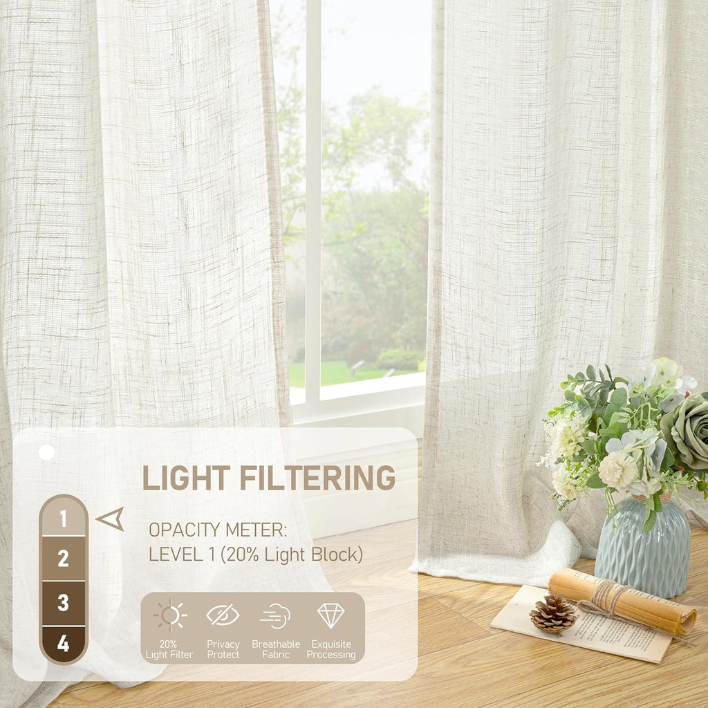 Light filtering Neutral Linen Curtain - Natural