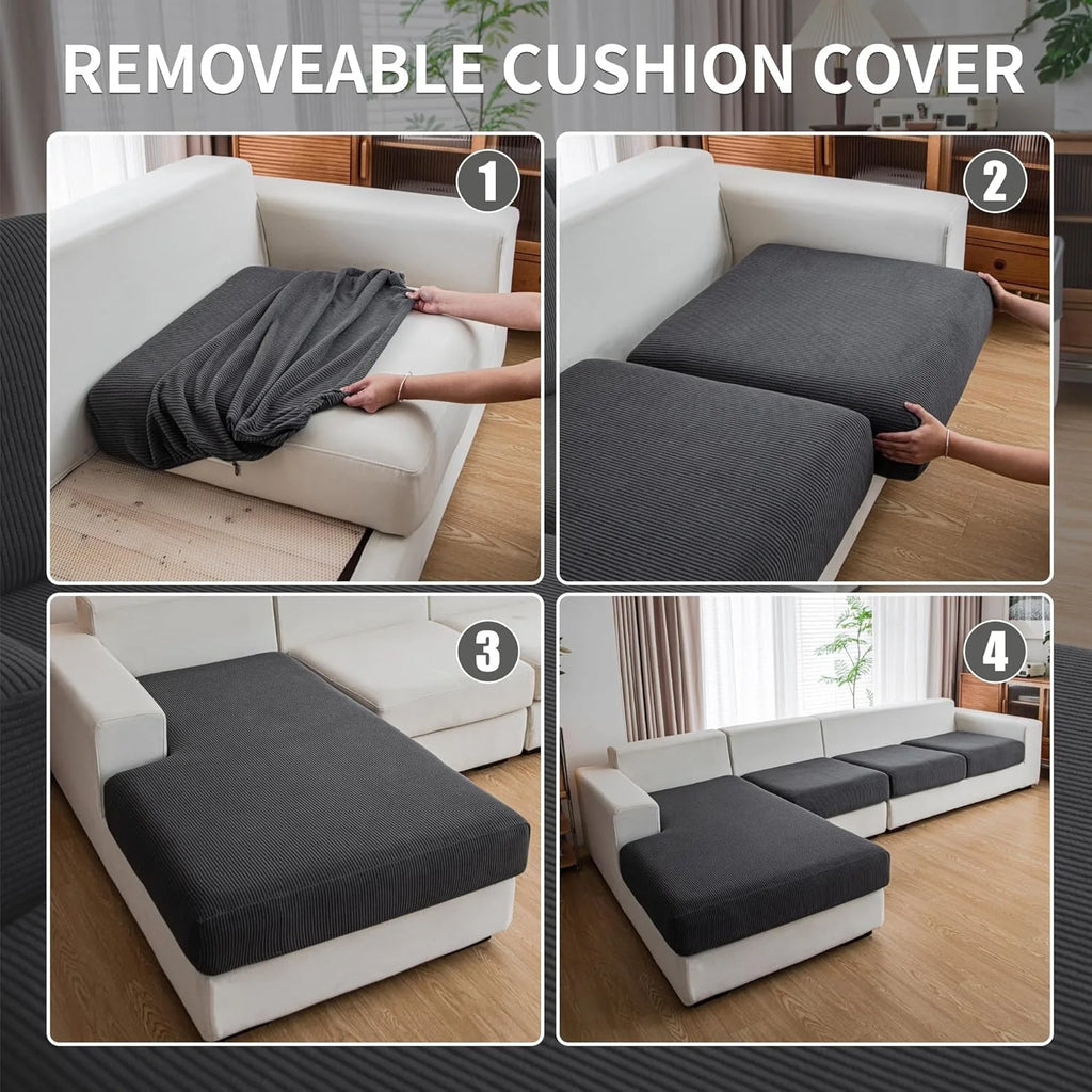 Performance Solid Striped Stretch Sofa Cushion Cover - Dark Gray