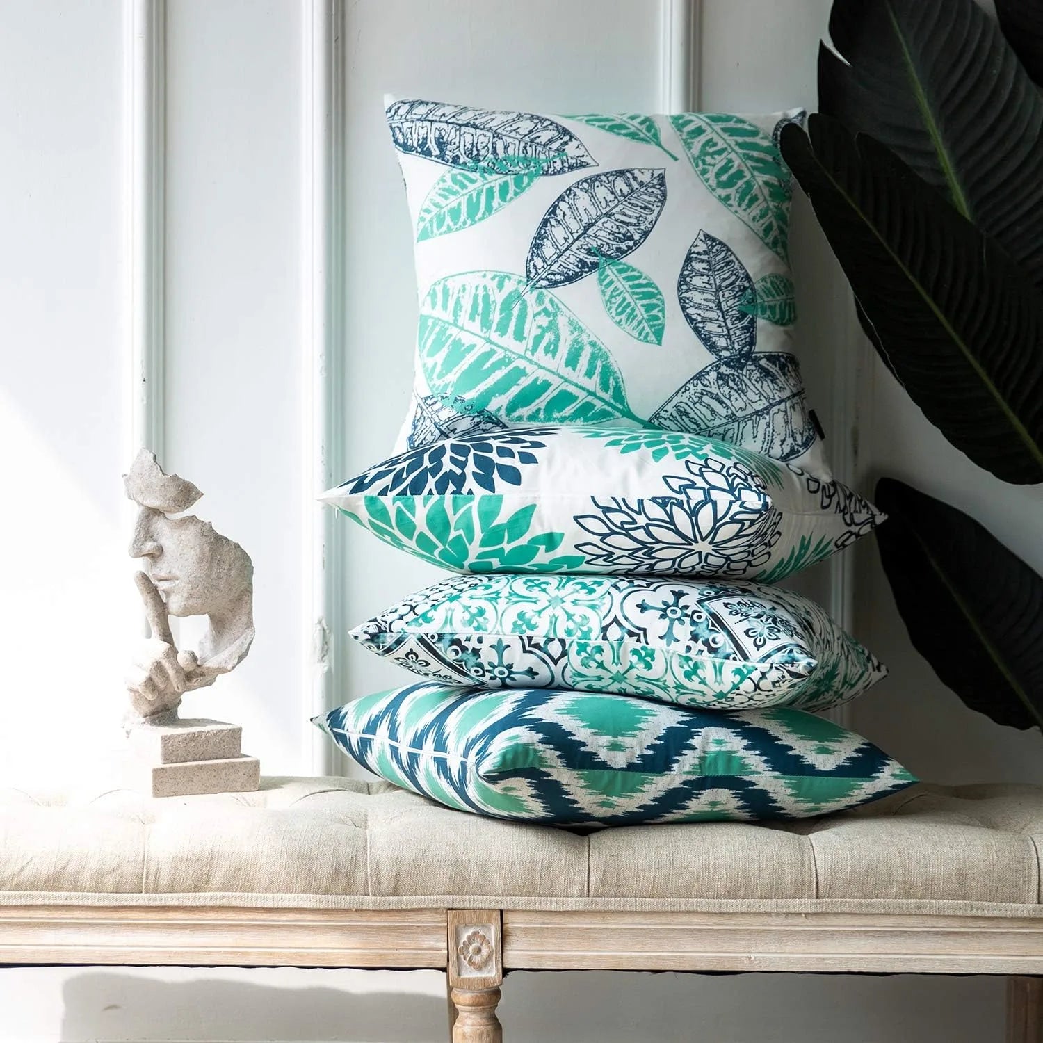 Nature Patterns Printing Throw Pillowcase 4 Pack - Cyan