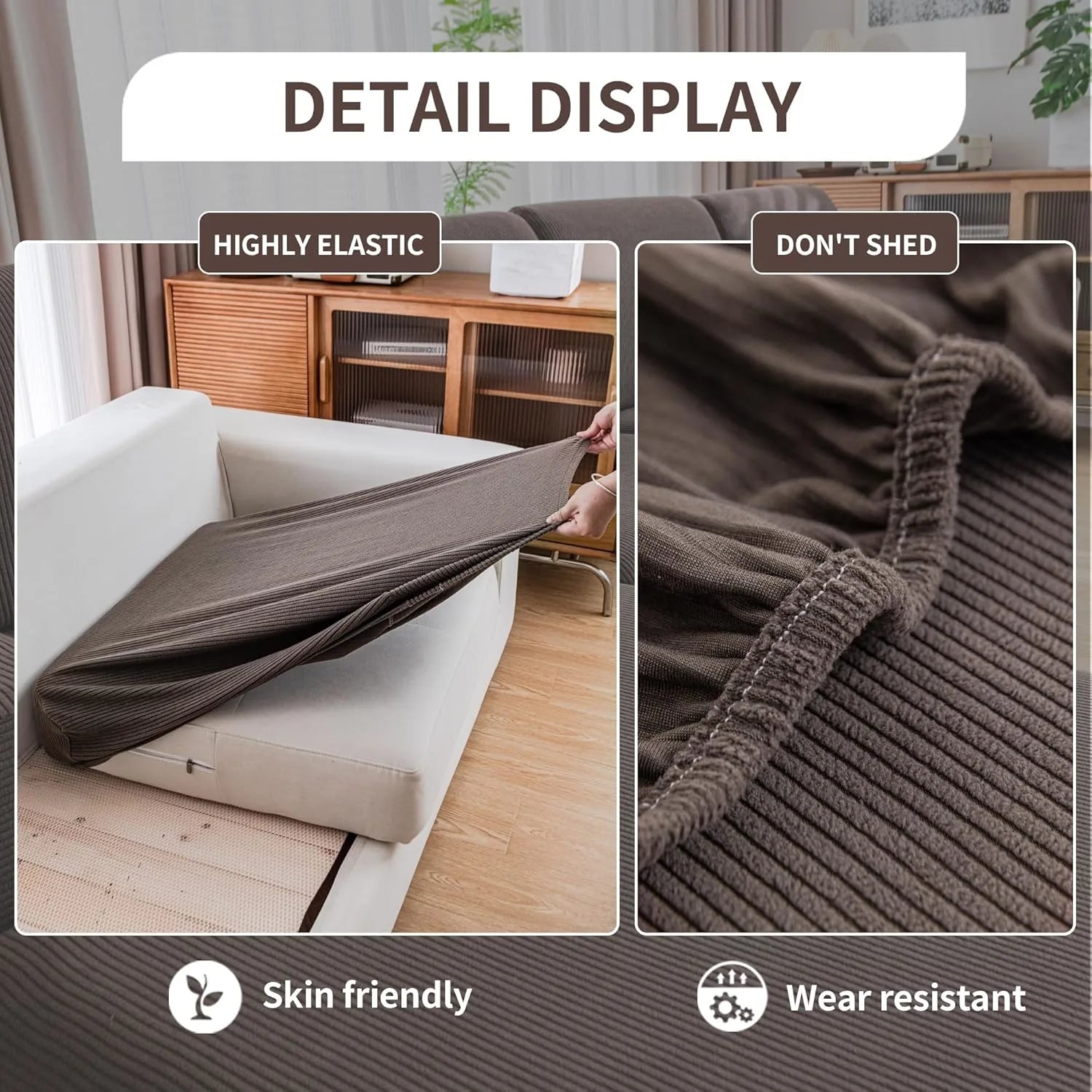 Performance Solid Striped Stretch Sofa Cushion Cover - Brown