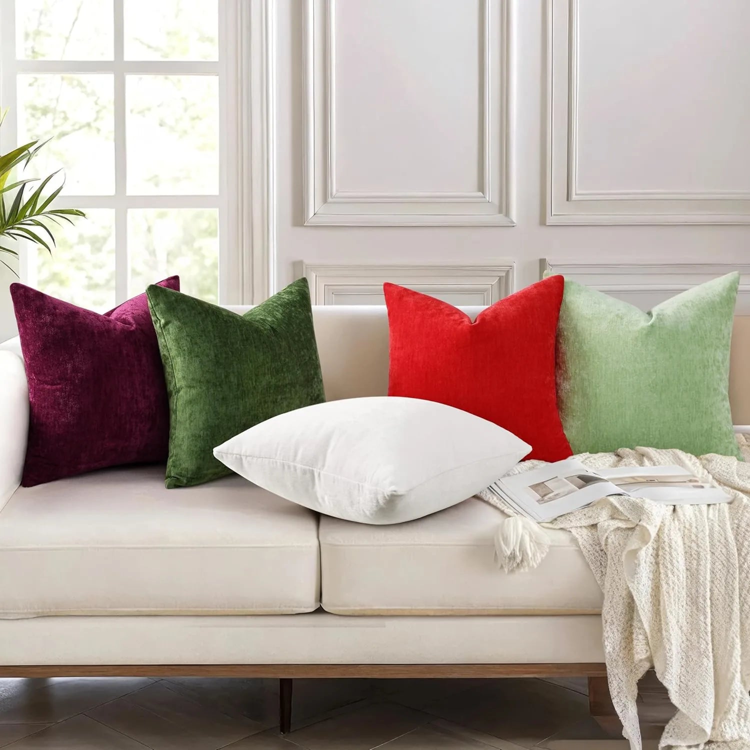 Dyed Neutral Chenille Throw Pillowcase 2 Pack - Moss Green