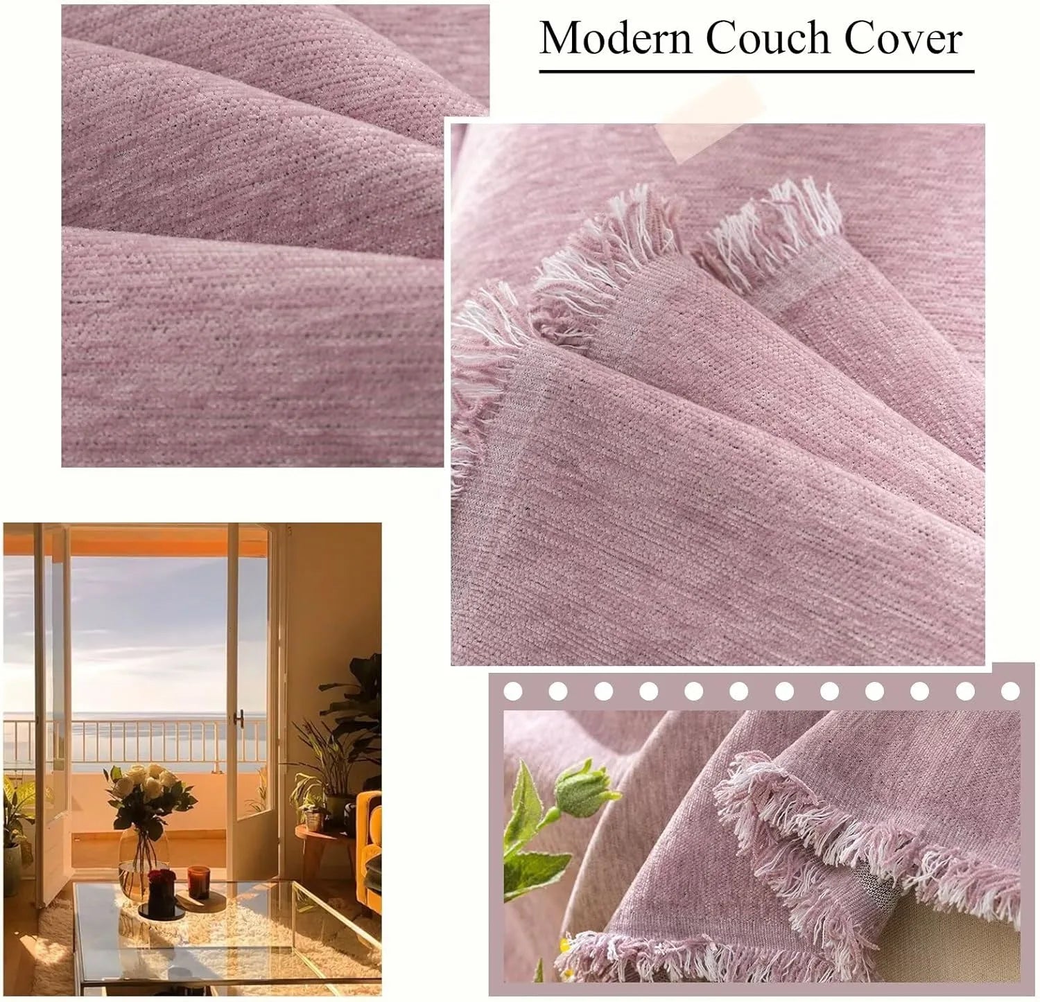 Soild Couch Cover In Tassel Purple