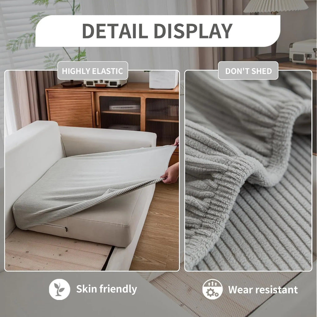 Performance Solid Striped Stretch Sofa Cushion Cover - Light Gray