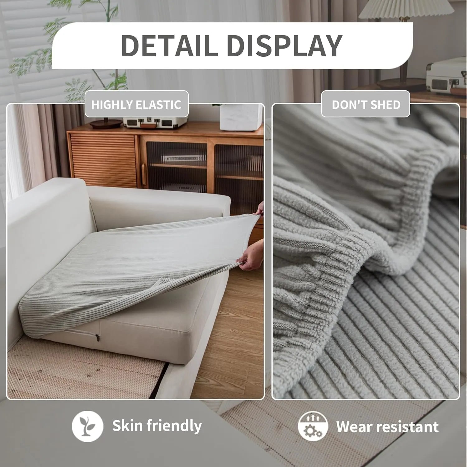 Performance Solid Striped Stretch Sofa Cushion Cover - Light Gray