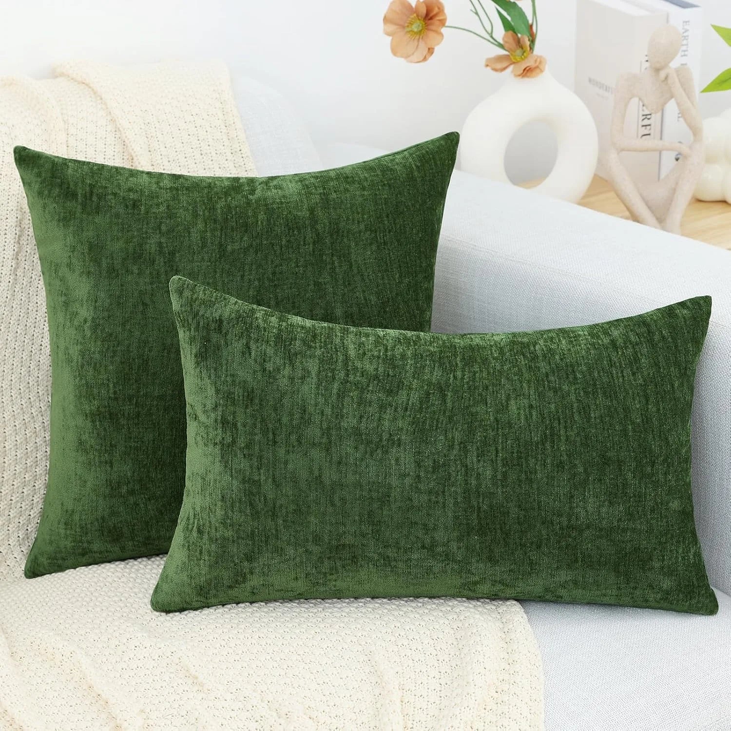 Dyed Neutral Chenille Throw Pillowcase 2 Pack - Moss Green