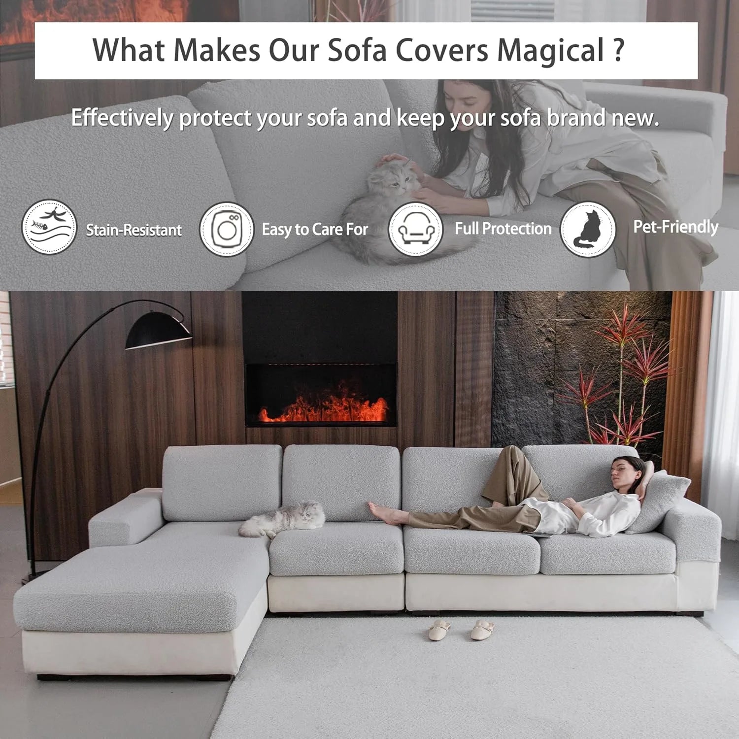 Performance Solid Bouclé Stretch Sofa Cushion Cover - Light Gray