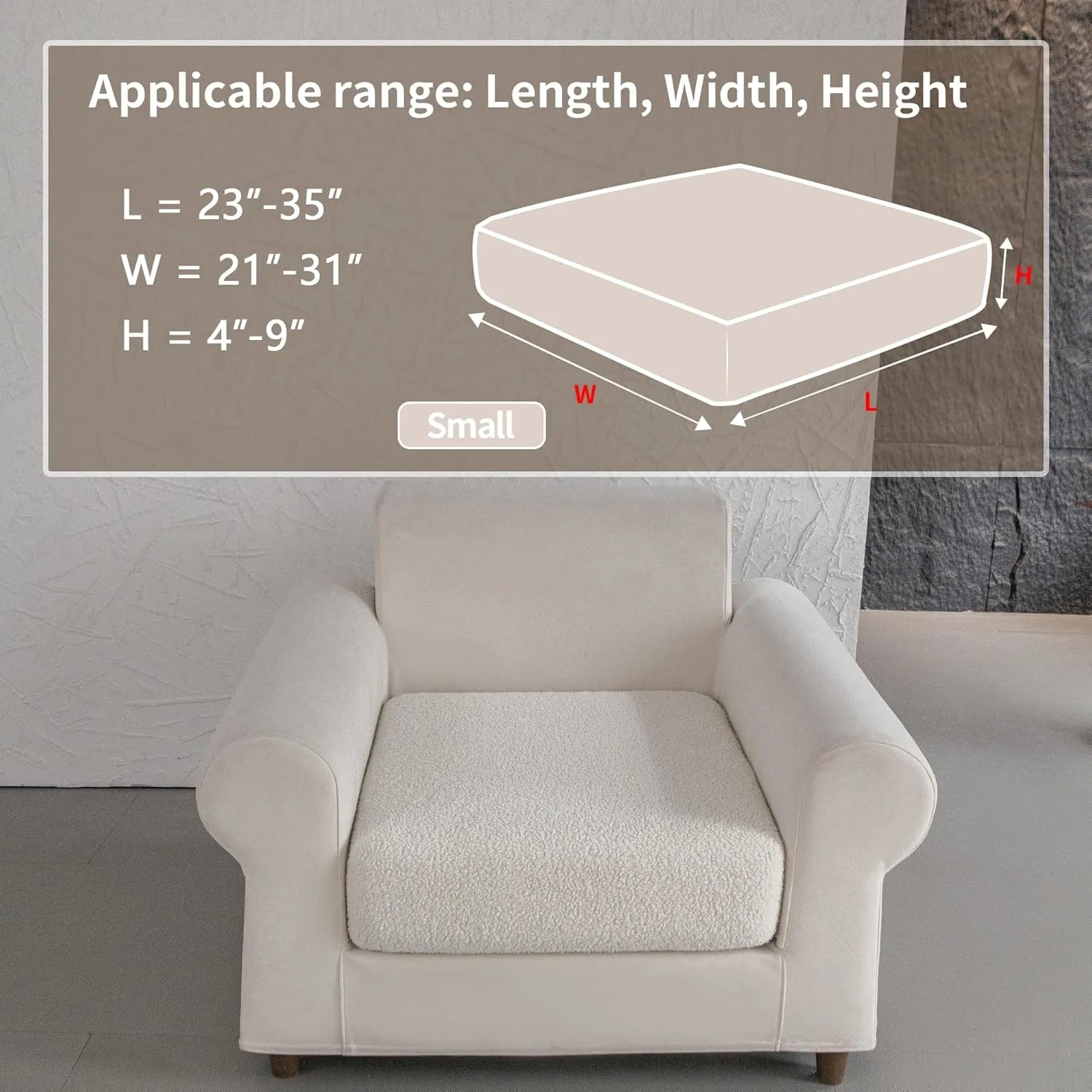 Performance Solid Bouclé Stretch Sofa Cushion Cover - Ivory