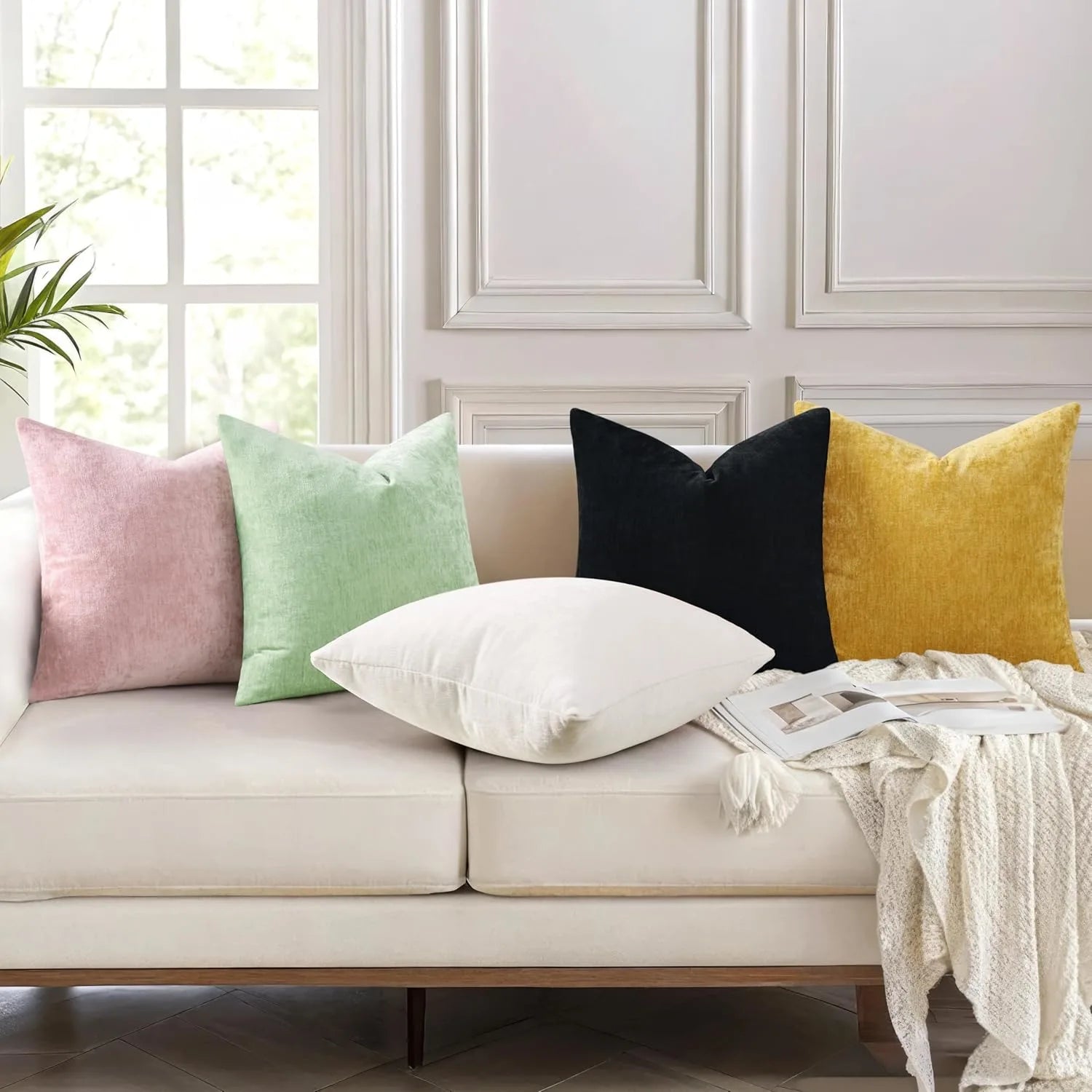 Dyed Neutral Chenille Throw Pillowcase 2 Pack - Black