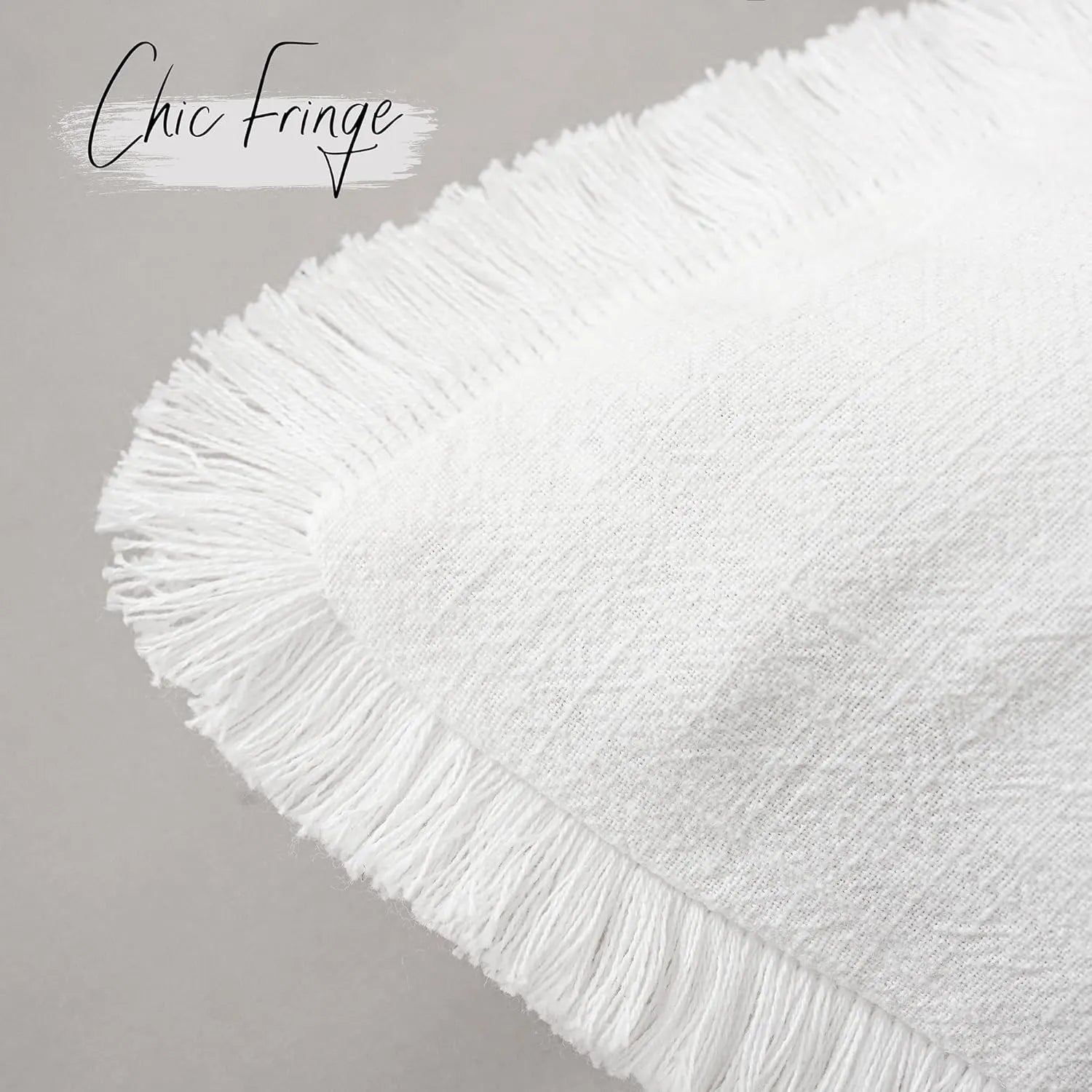 Solid Neutral Linen Fringe Throw Pillowcase 2 Pack - White