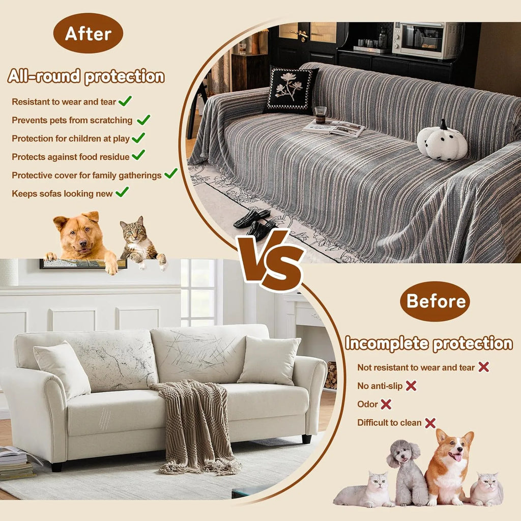 Geometric Couch Cover In Fur Grey /Khaki