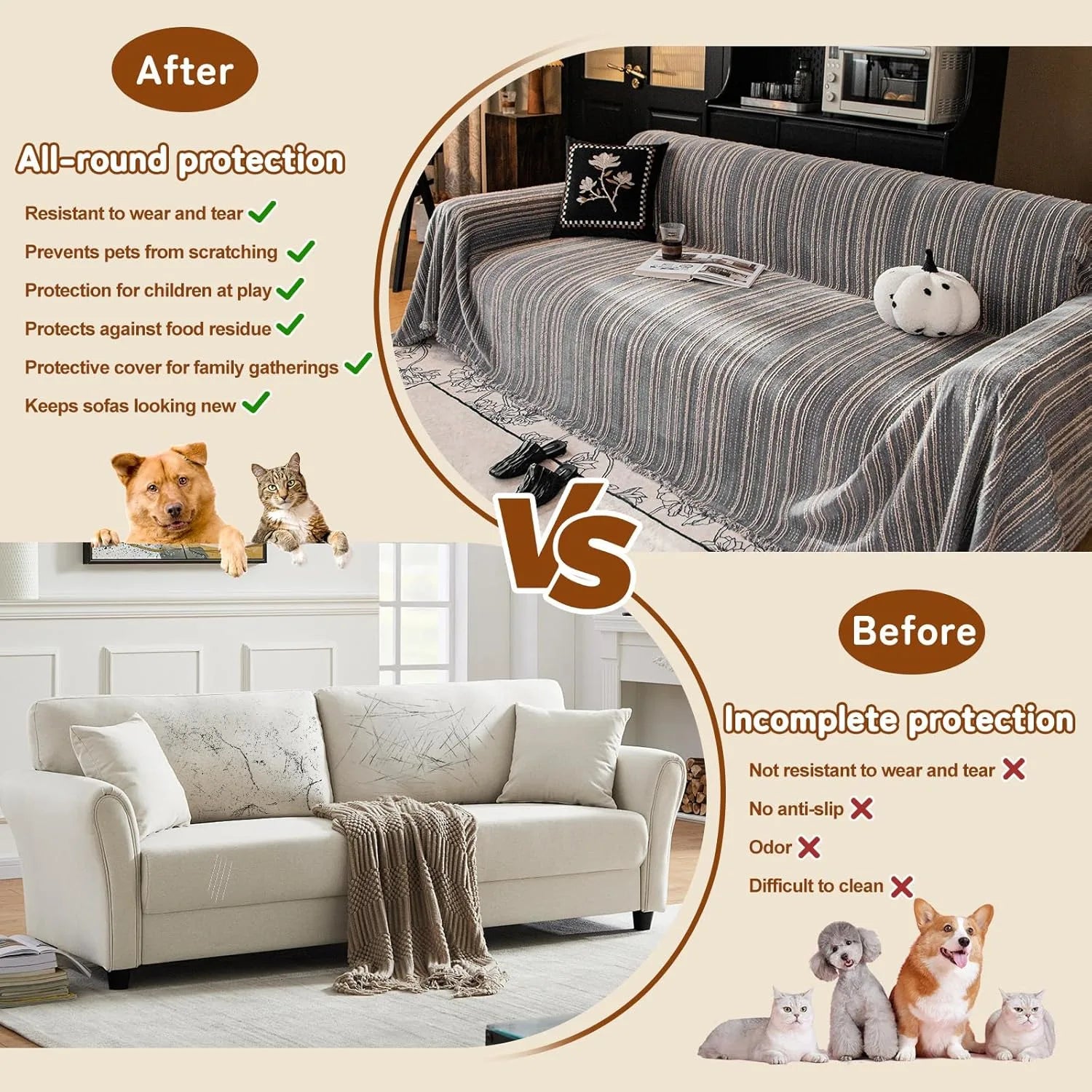 Geometric Couch Cover In Fur Grey /Khaki