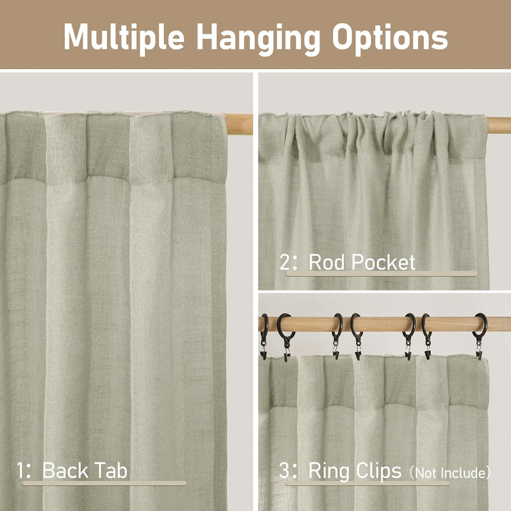 Light filtering Neutral Linen Curtain - Sage Grey
