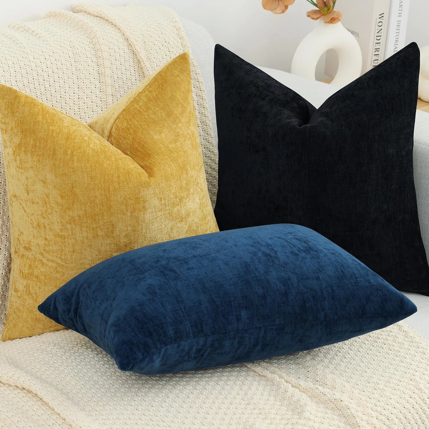 Dyed Neutral Chenille Throw Pillowcase 2 Pack - Navy Blue