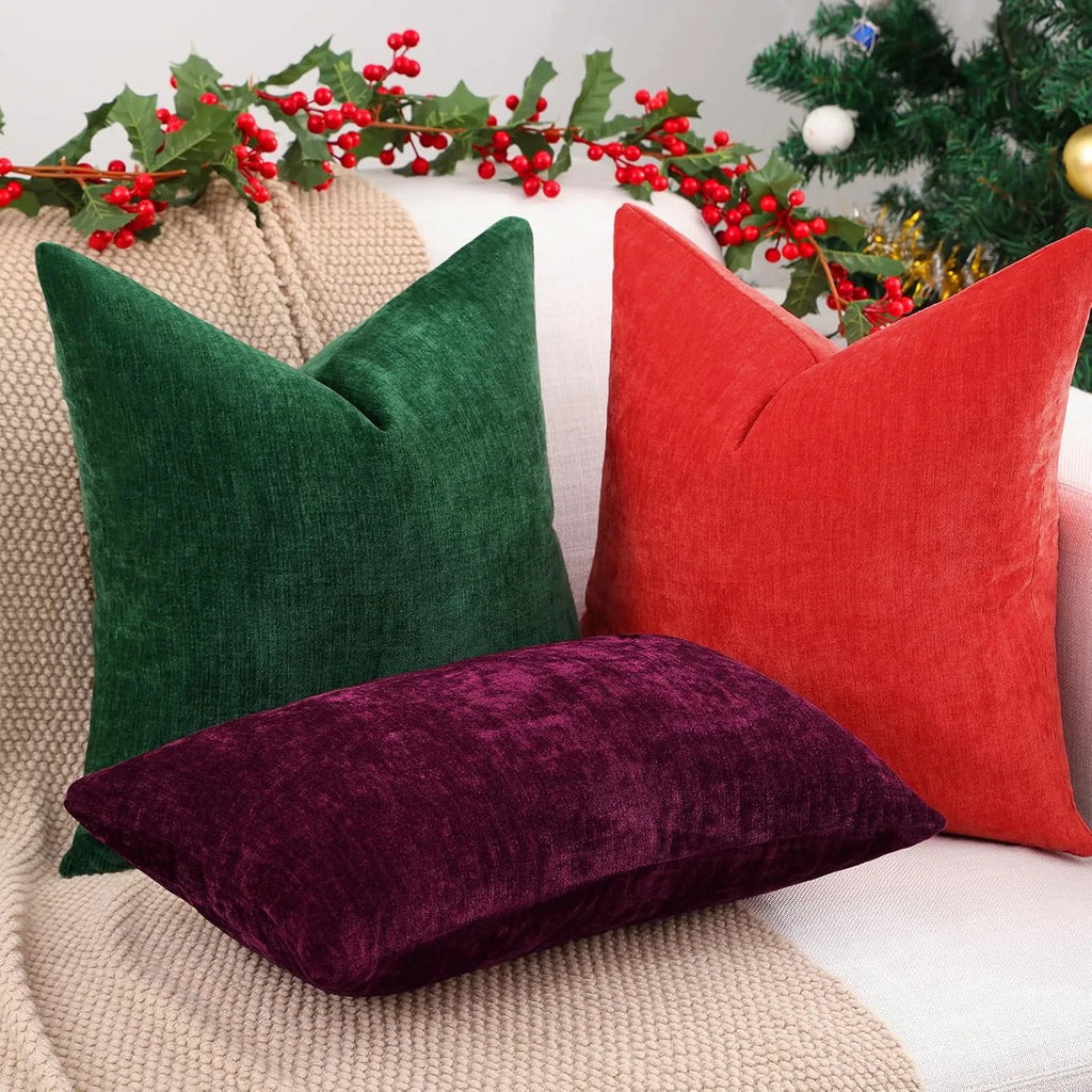 Dyed Neutral Chenille Throw Pillowcase 2 Pack - Red