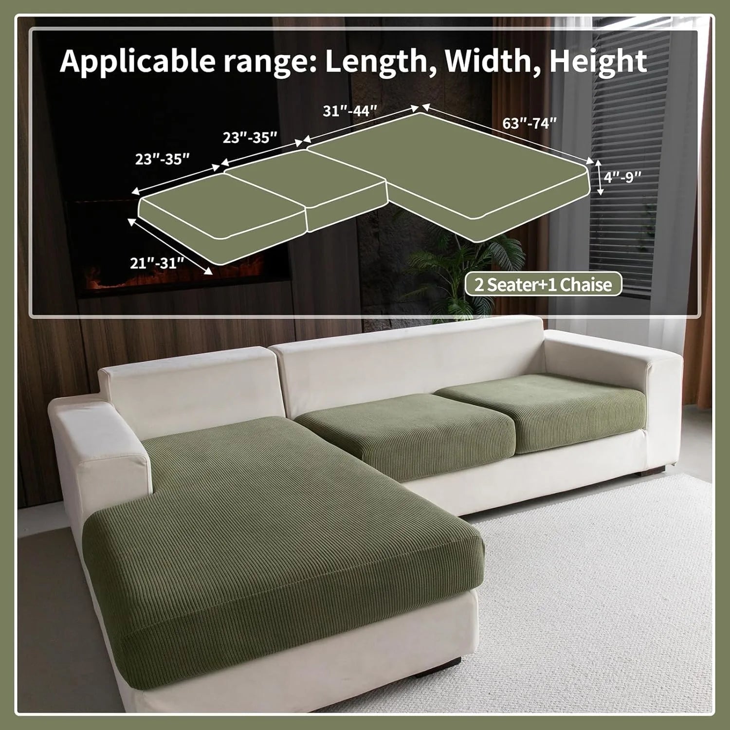 Performance Solid Striped Stretch Sofa Cushion Cover - Green