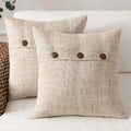 Vintage Triple Button Linen Throw Pillowcase 2 Pack - Beige