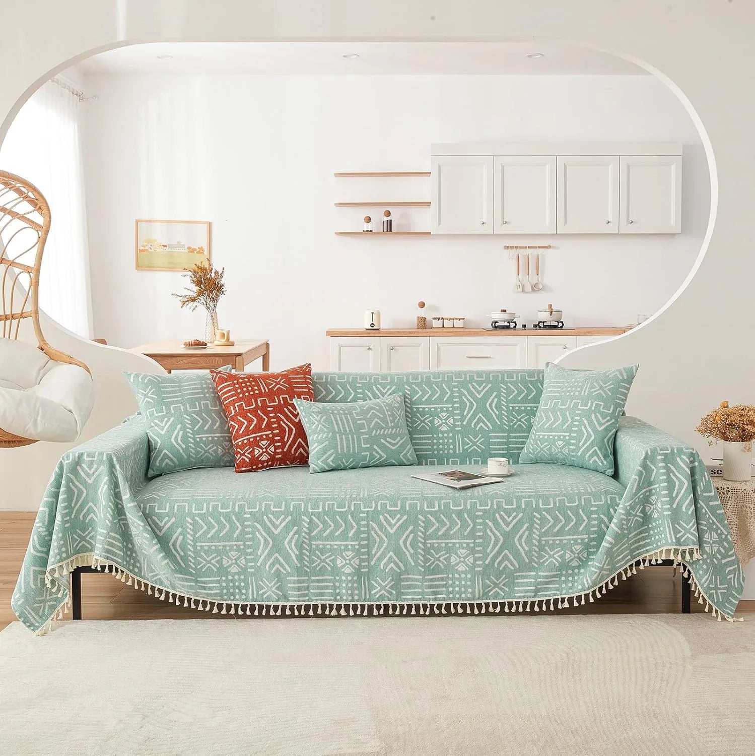 BOHO Couch Cover In Brick Light Green