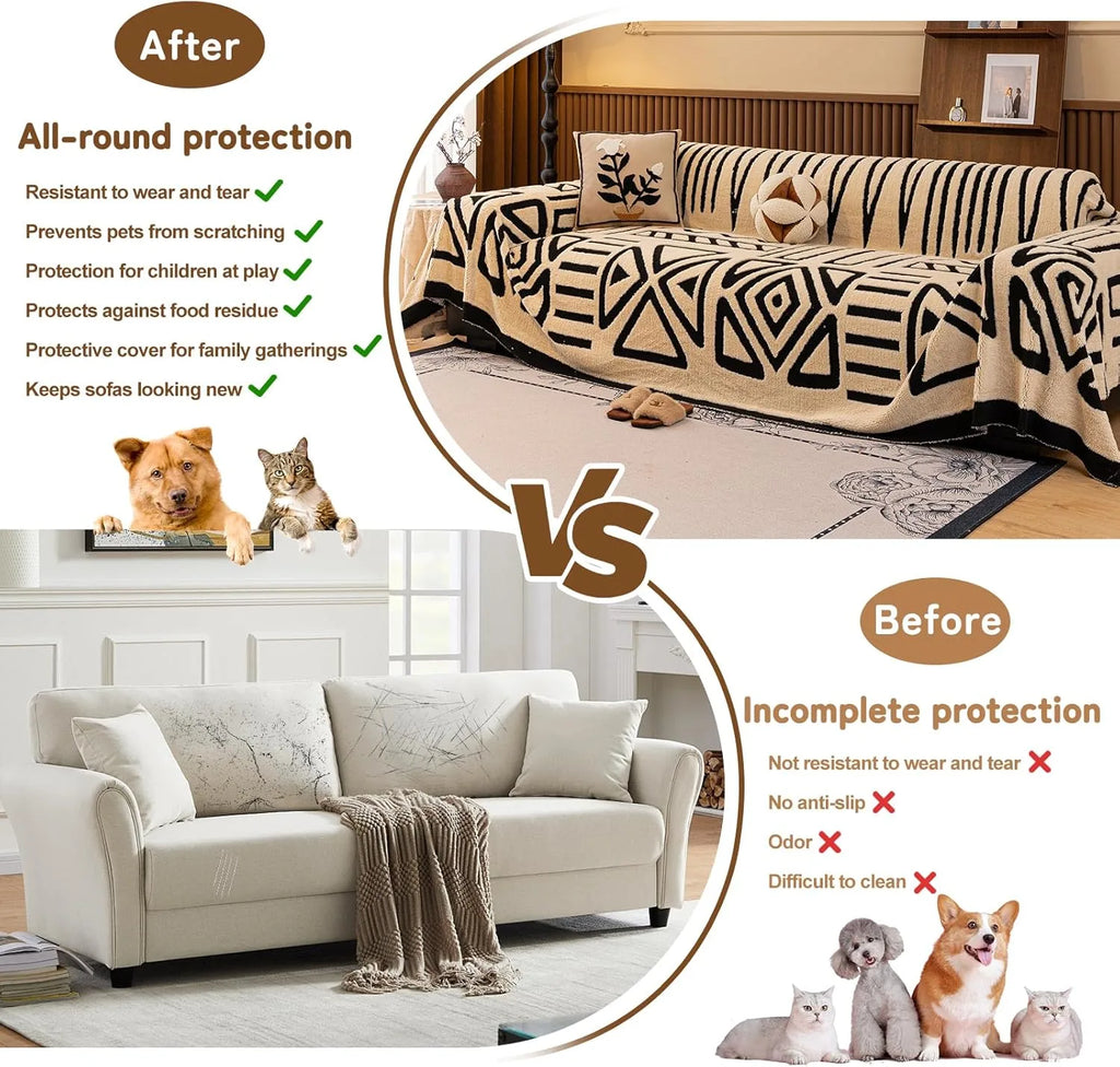 BOHO Couch Cover In Fuzzy Beige