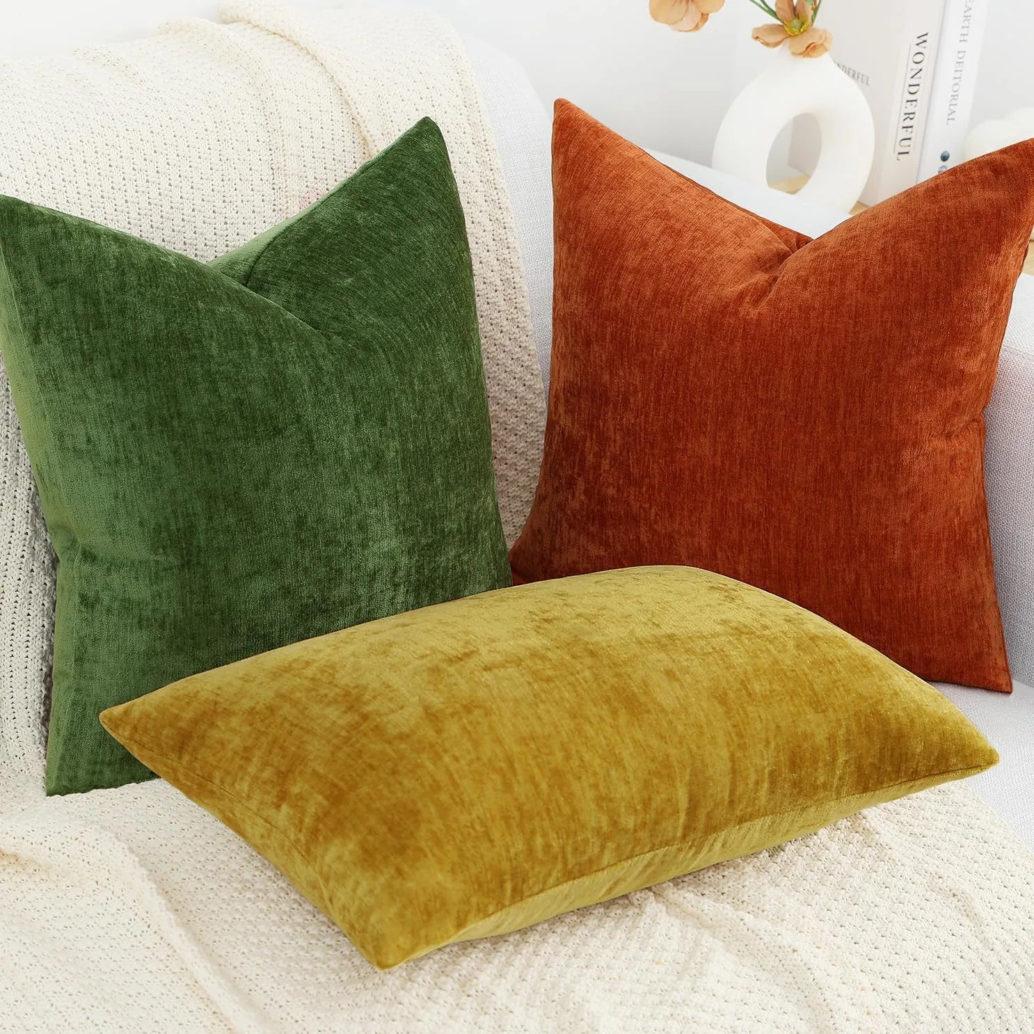 Dyed Neutral Chenille Throw Pillowcase 2 Pack - Moss Green