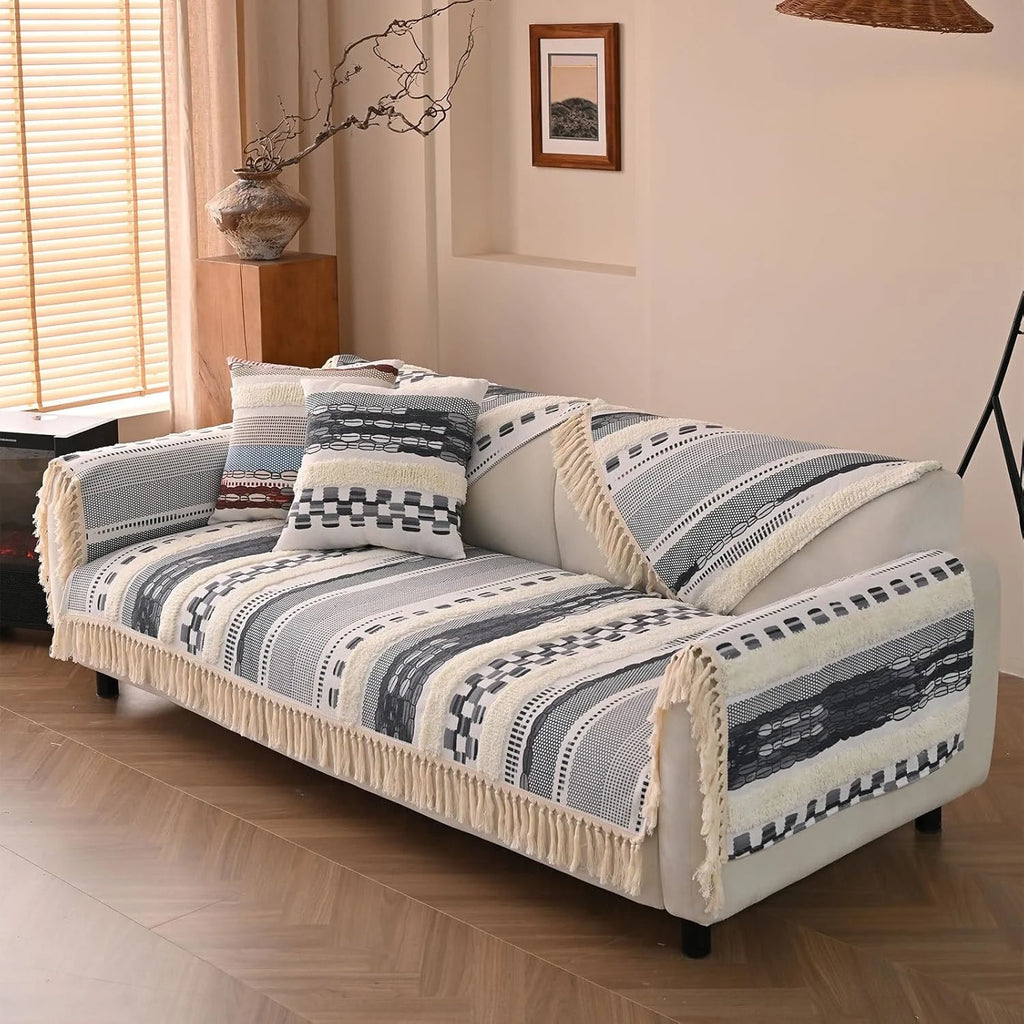 Couch Cushion Cover In Stripe Gray