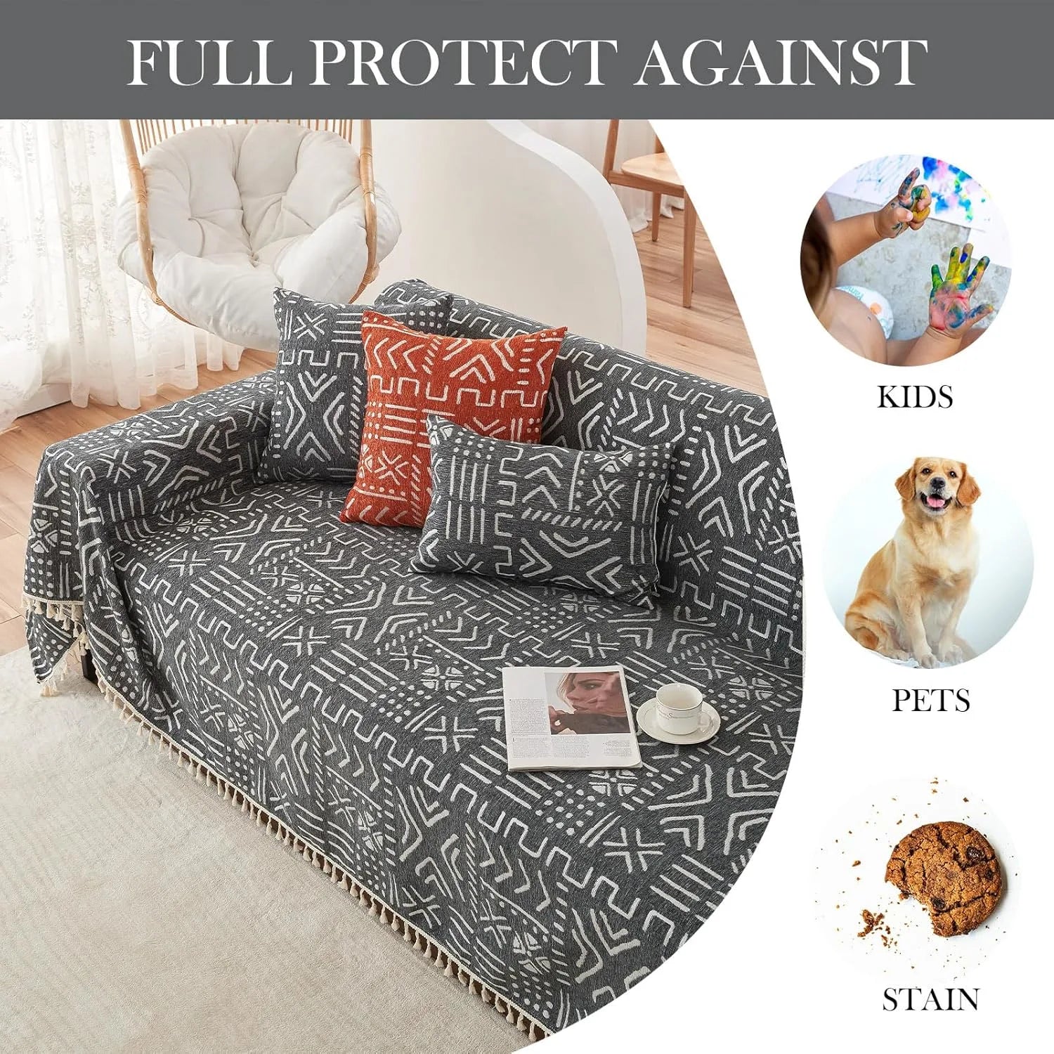 BOHO Couch Cover In Brick Black
