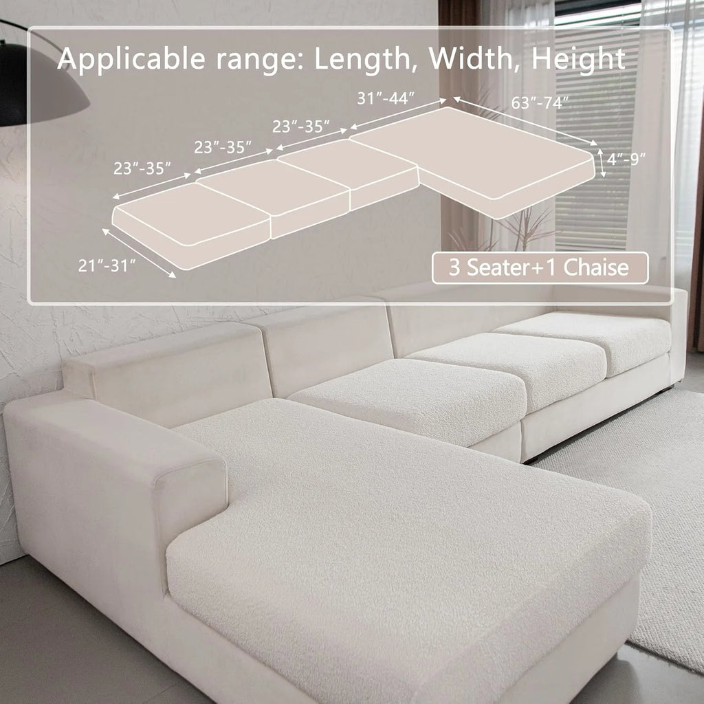 Performance Solid Bouclé Stretch Sofa Cushion Cover - Ivory