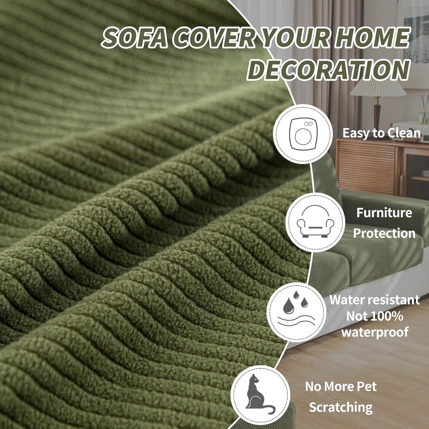 Performance Solid Striped Stretch Sofa Cushion Cover - Green