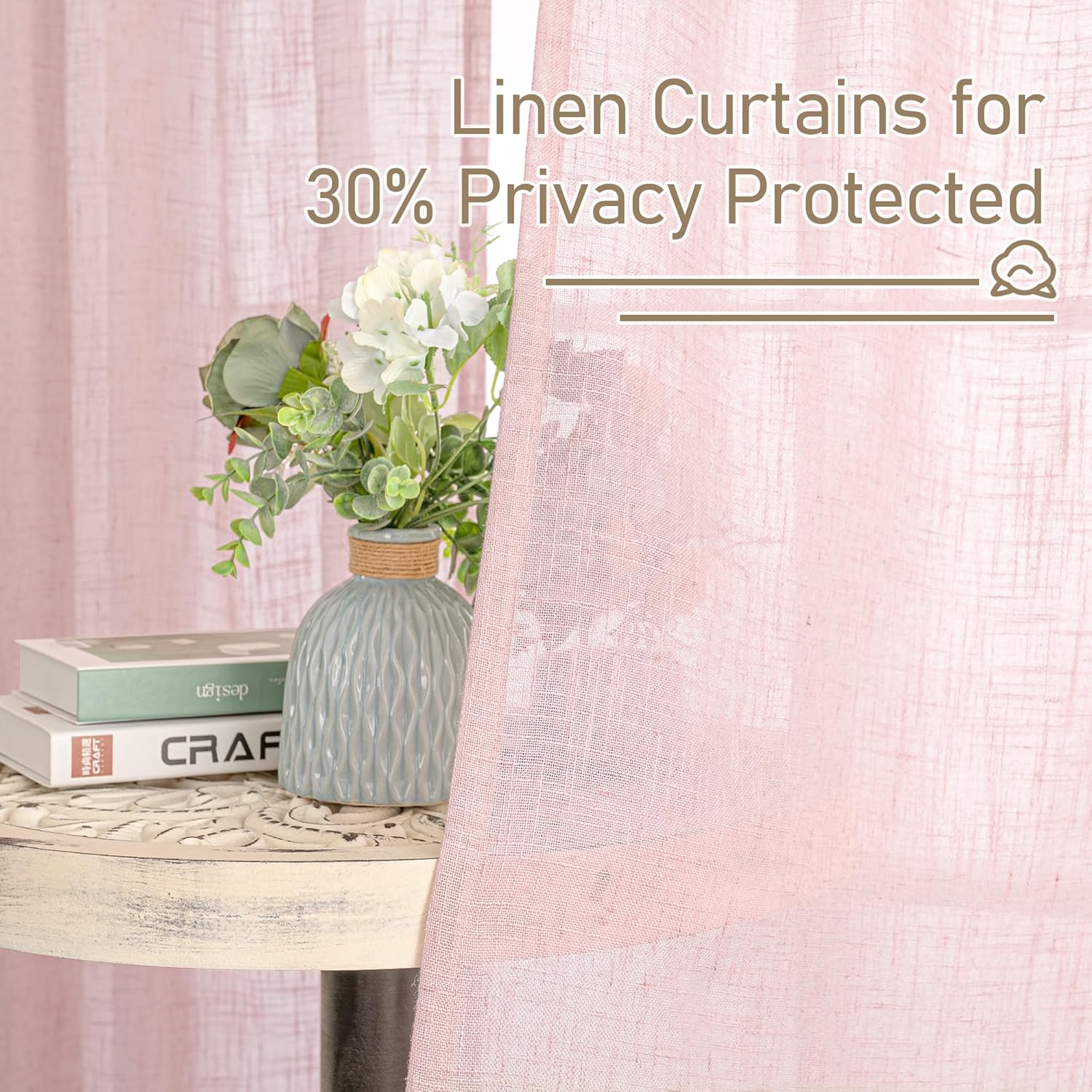 Light filtering Neutral Linen Curtain - Pink
