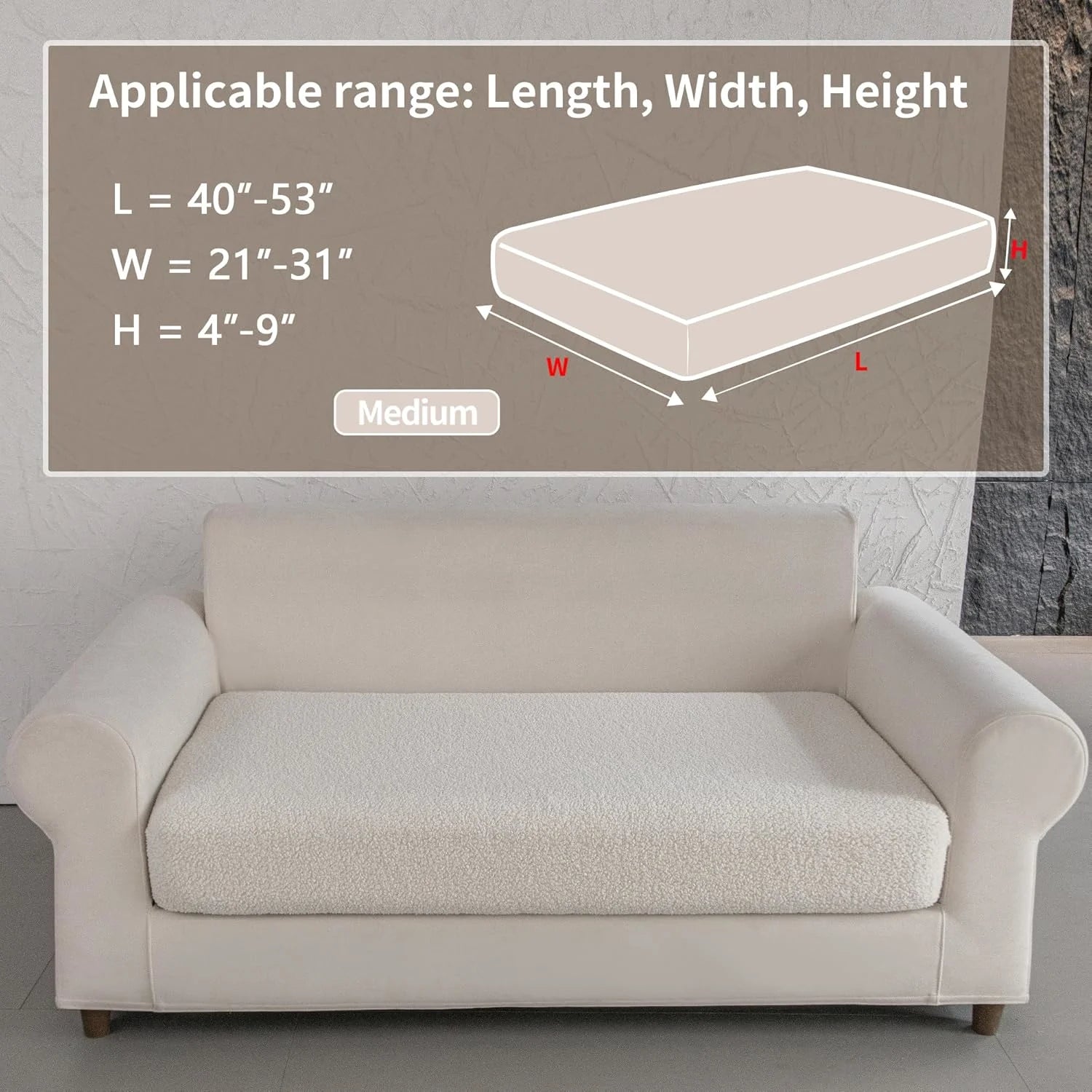 Performance Solid Bouclé Stretch Sofa Cushion Cover - Ivory
