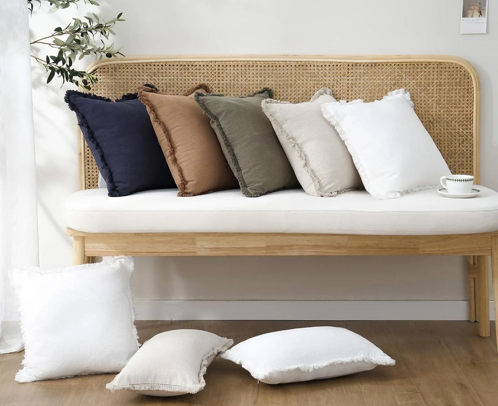 Solid Neutral Linen Fringe Throw Pillowcase 2 Pack - White