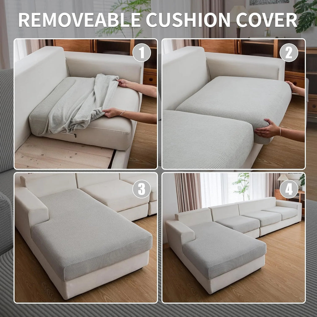 Performance Solid Striped Stretch Sofa Cushion Cover - Light Gray